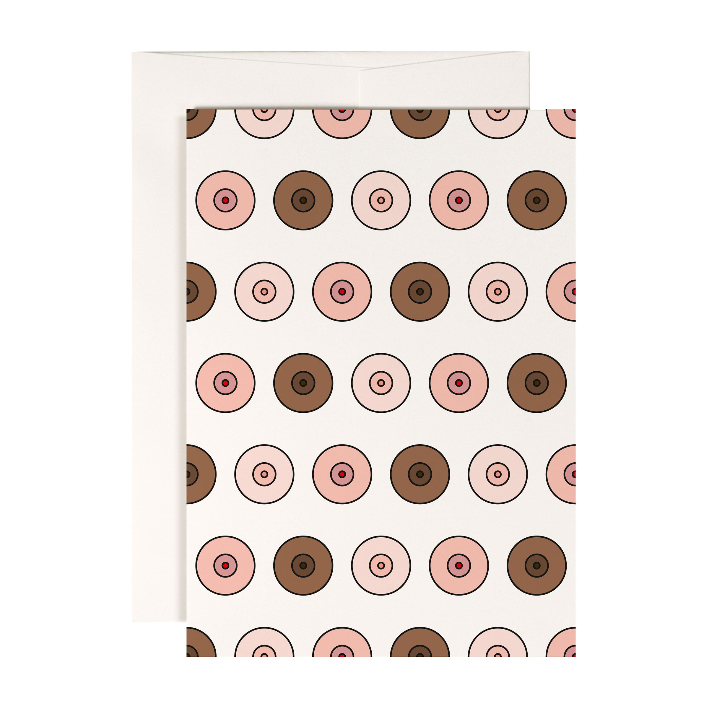 Karte mit einem Muster aus Kreisen in verschiedenen Brauntönen, die an Brustwarzen erinnern.