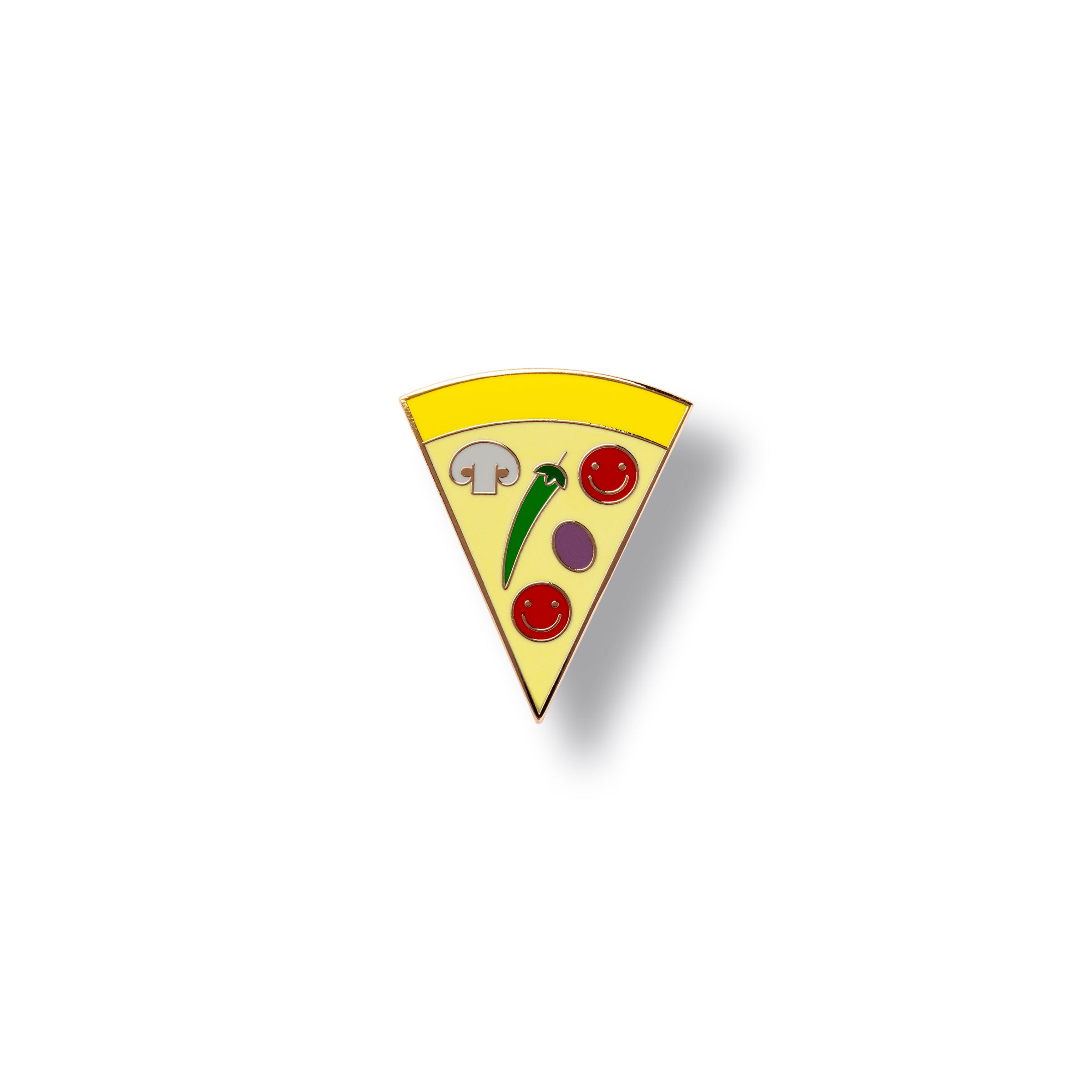 Illustration eines Pizza-Ansteckers mit Gemüsebelag auf weißem Hintergrund.