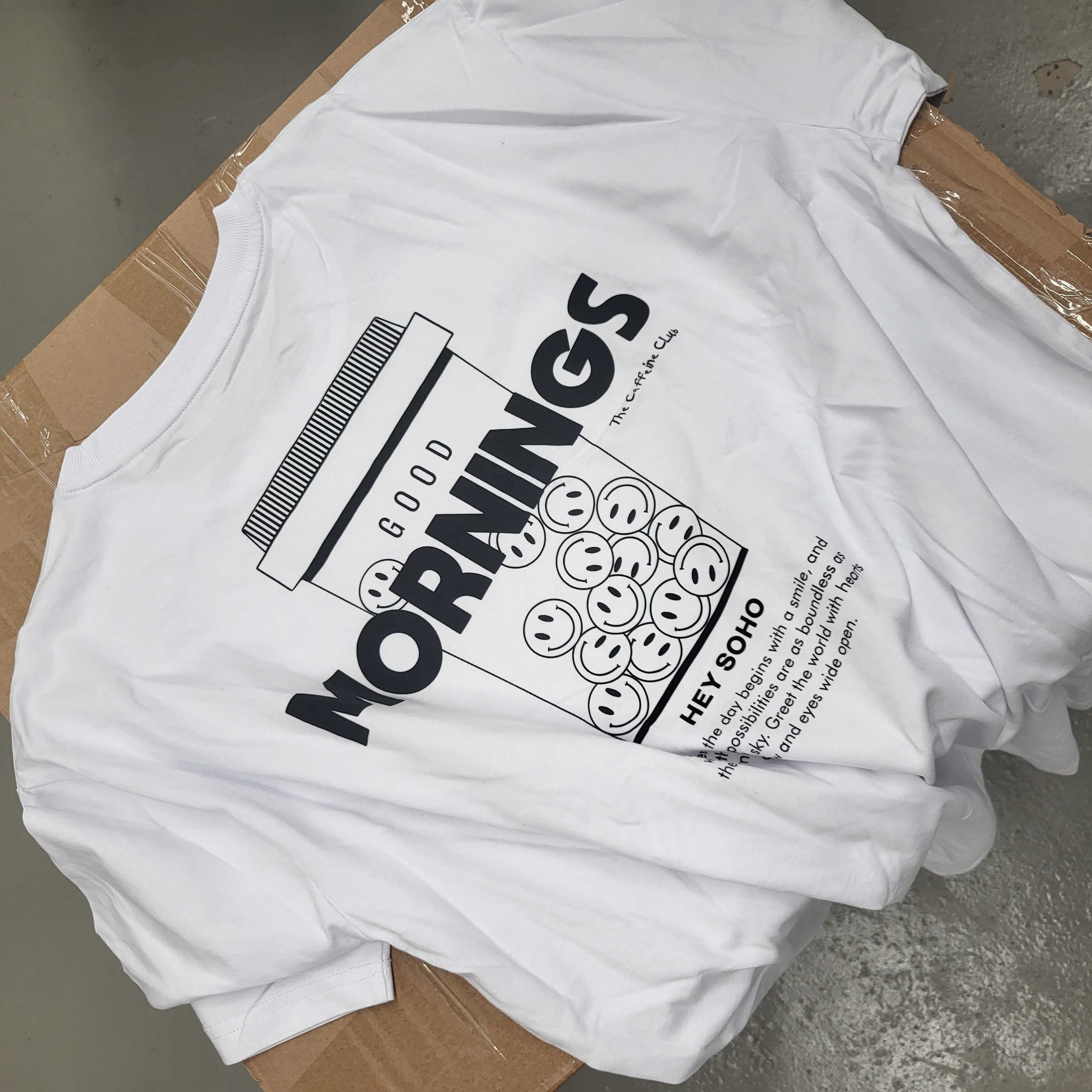 hey soho T-Shirt "Good Mornings" Weiß Schwarz