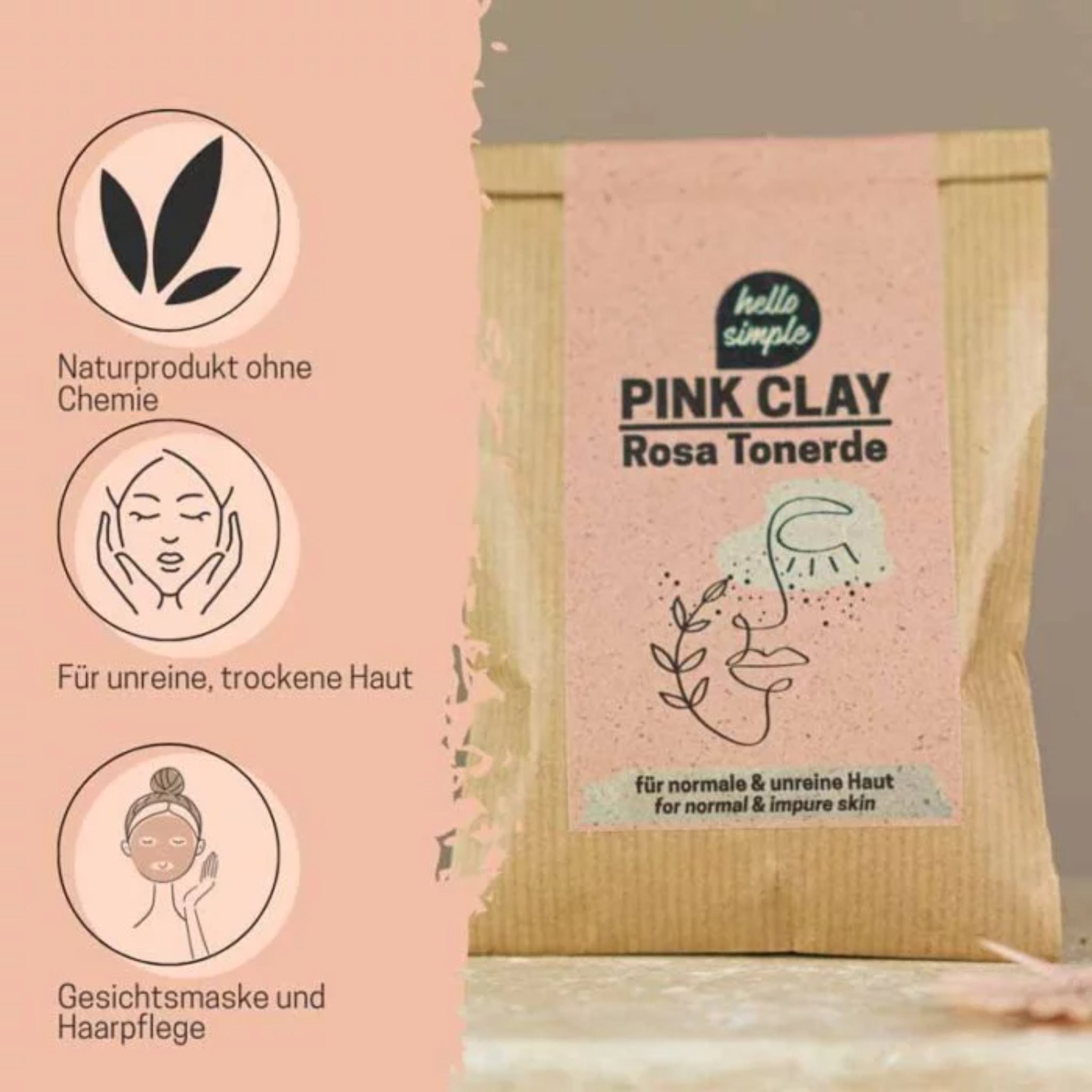 hello simple DIY Gesichtsmaske "Pink Clay" 120 g