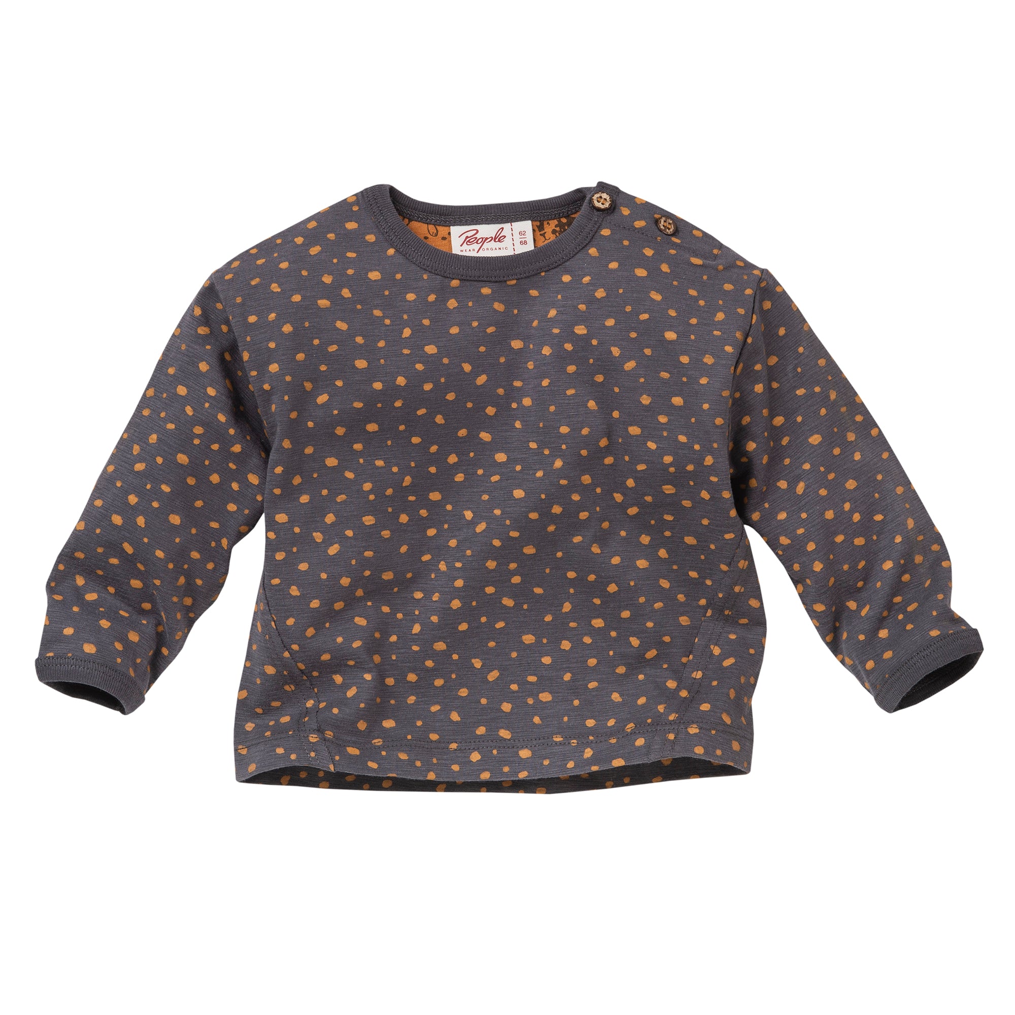 People Wear Organic Langarm-Shirt "Leo" GOTS Anthrazit bedruckt