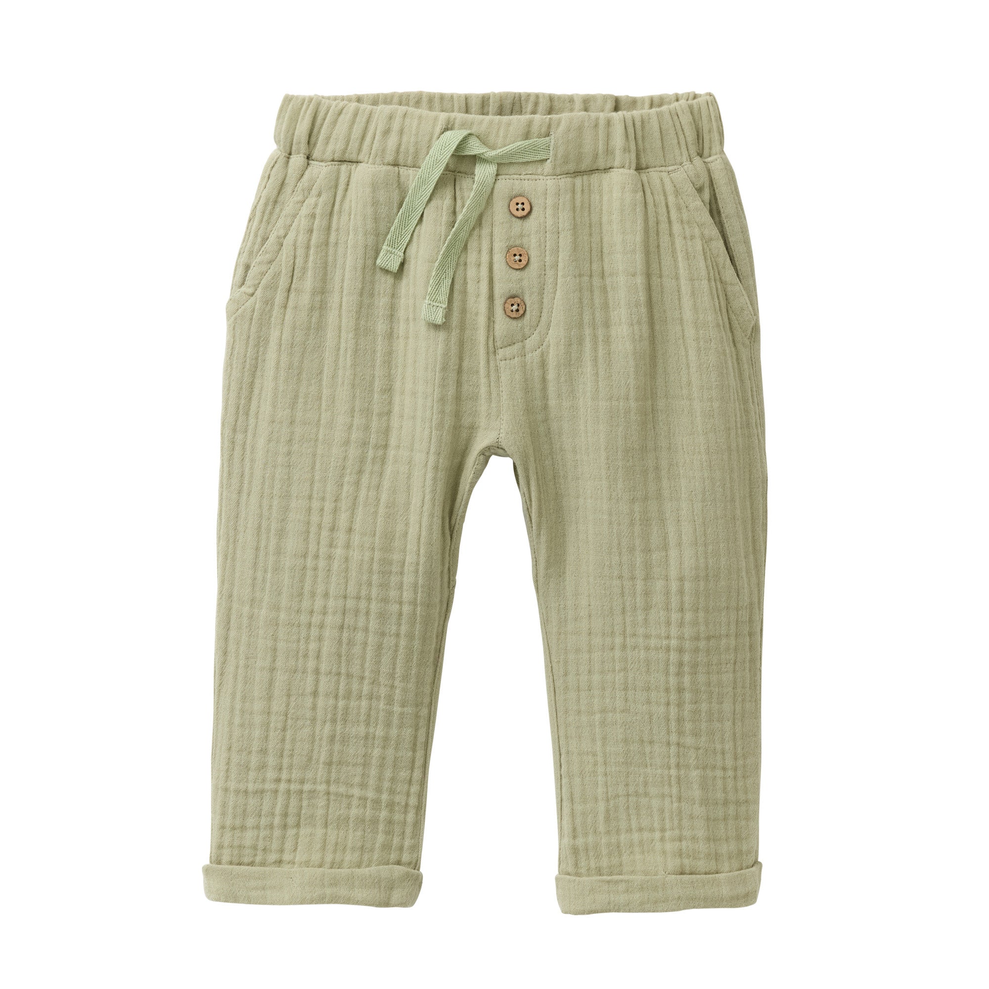 People Wear Organic Musselin-Hose GOTS Helles Olivgrün