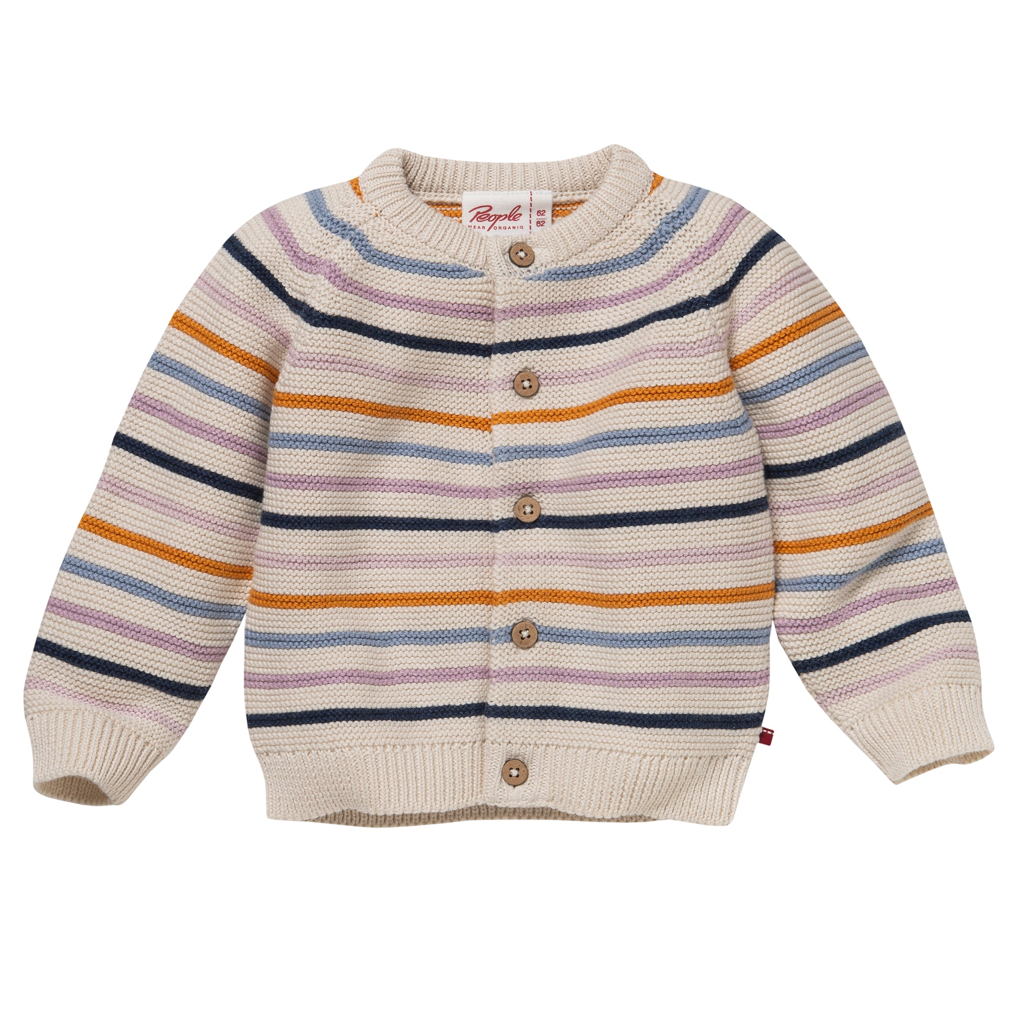 People Wear Organic Strick-Jacke Rundkragen GOTS Bunt geringelt