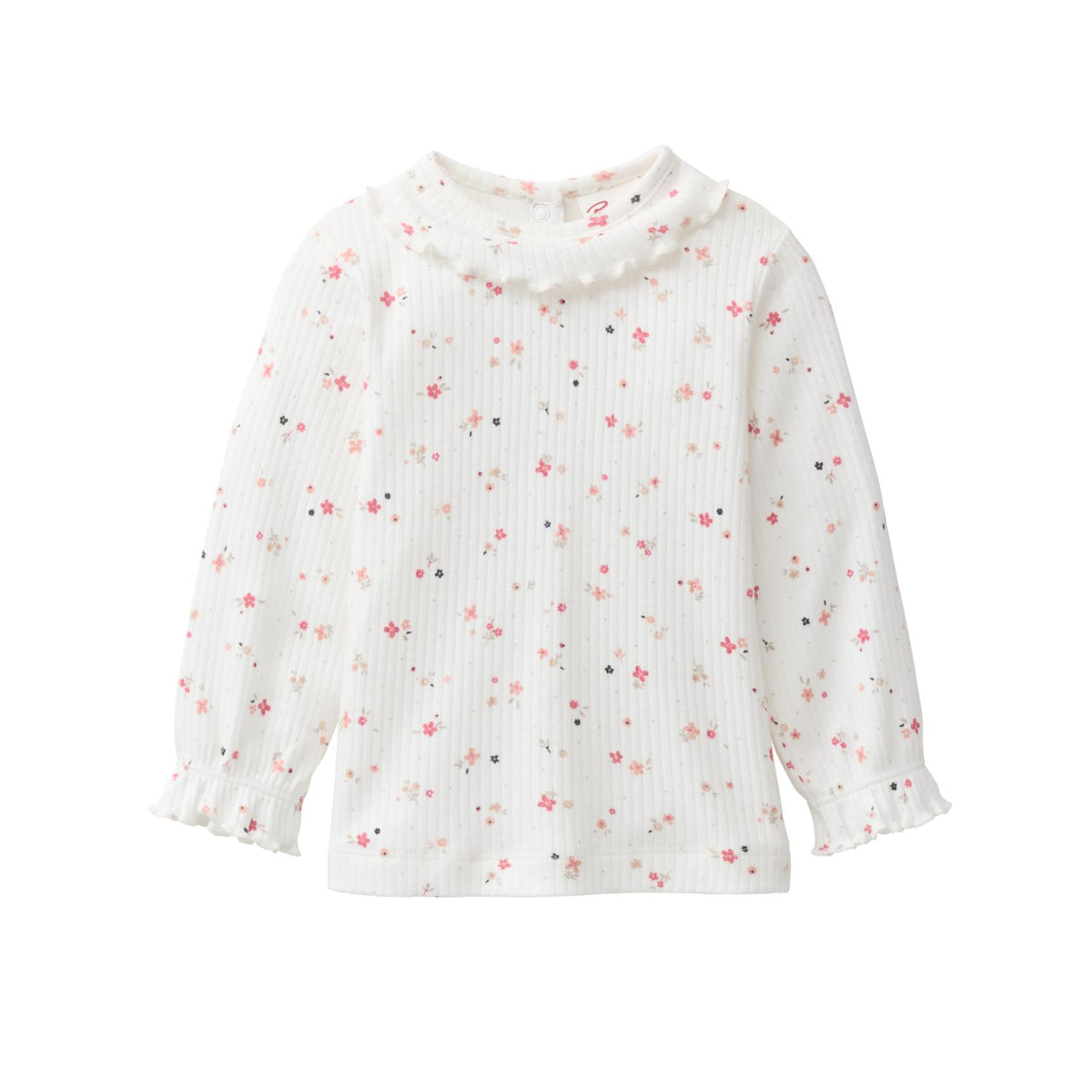 People Wear Organic Langarm-Shirt Rüschenkragen GOTS Weiß Aop Kleine Blumen