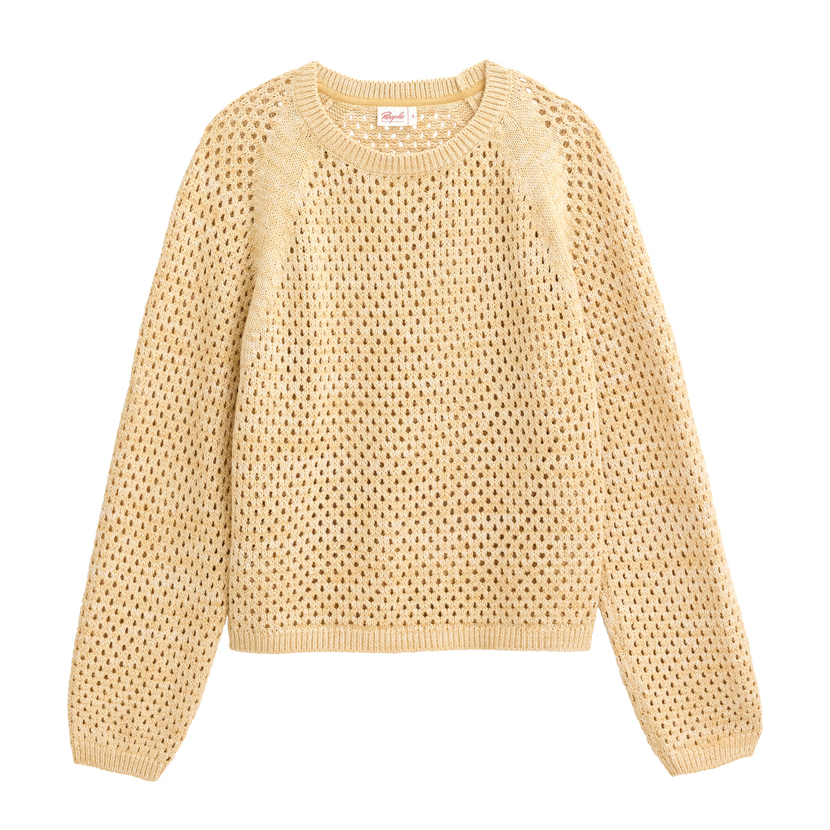 People Wear Organic Lochstrick-Raglanpullover GOTS Gelb Mélange
