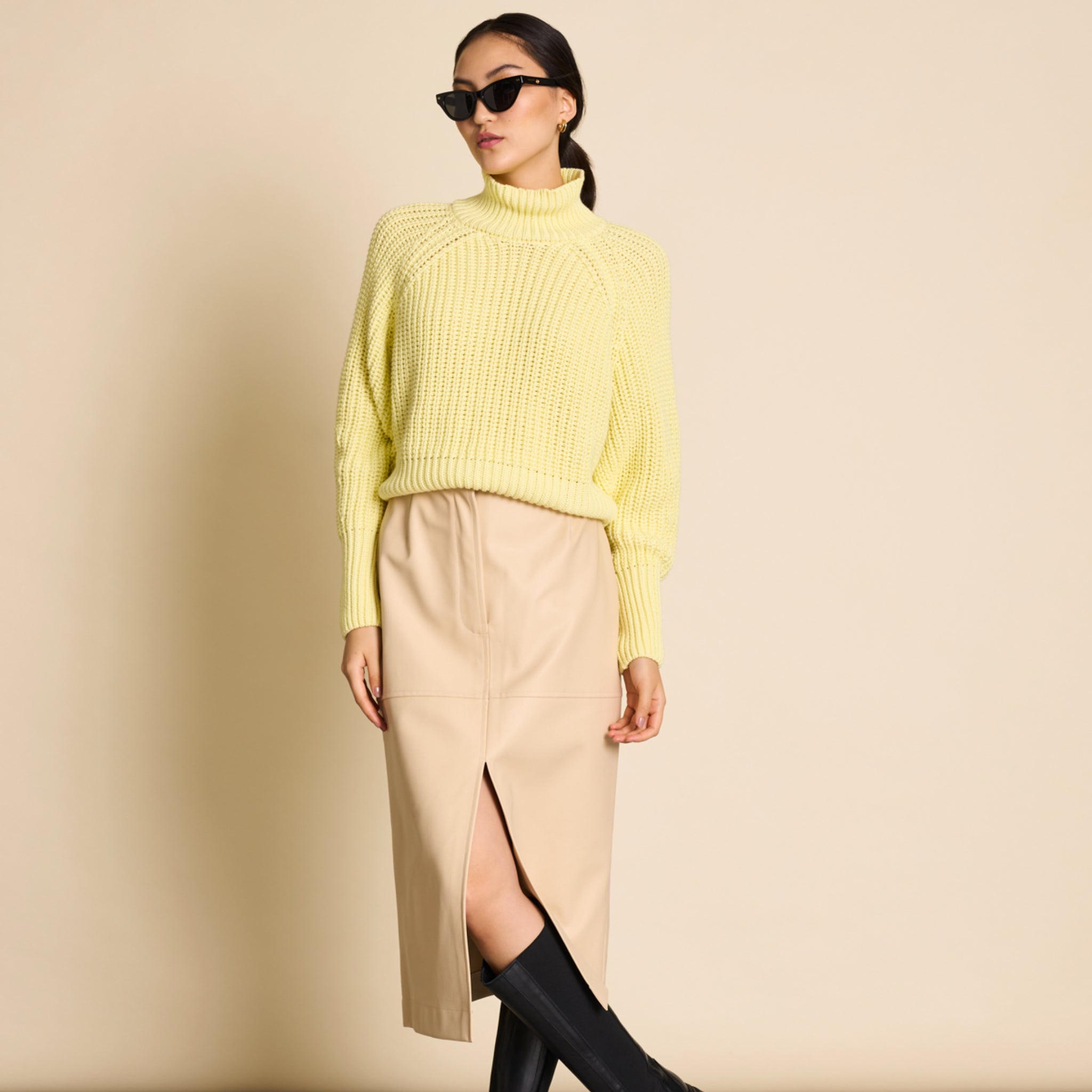 JAN N JUNE Damen Vegan Coated Skirt long Butter