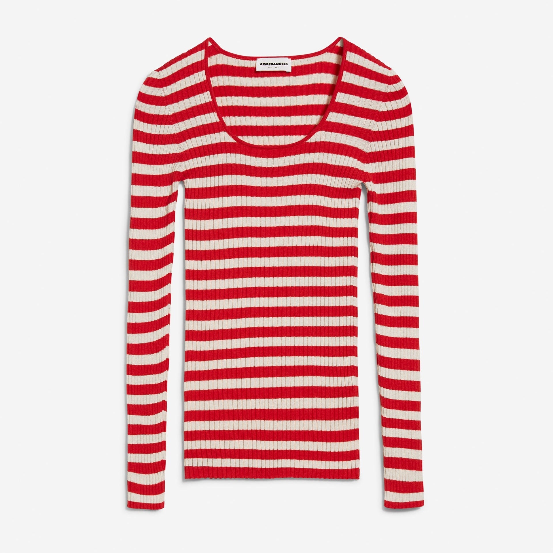 ARMEDANGELS Pullover "ALAANIA CREWNECK STRIPE" XS Dark Poppy-Oatmilk