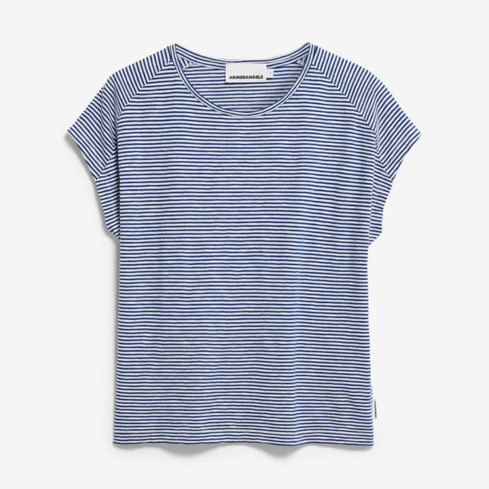 ARMEDANGELS Women Casual Jersey Shirt T-Shirt "ONELIAA LOVELY STRIPES" Oatmilk-Lapis Blue