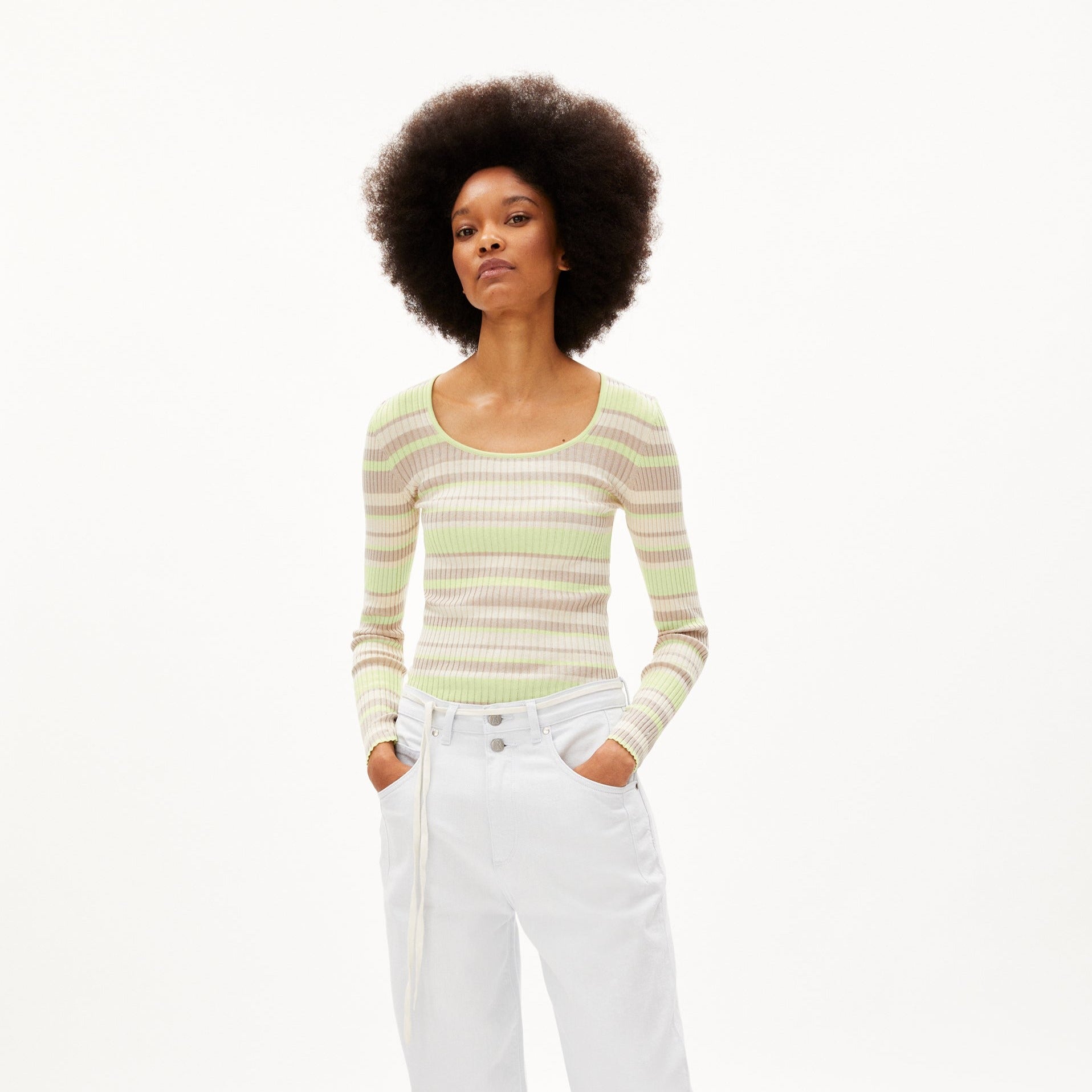 ARMEDANGELS Pullover "ALAANIA CREW MULTICOLOR" Light Lime-Light Desert