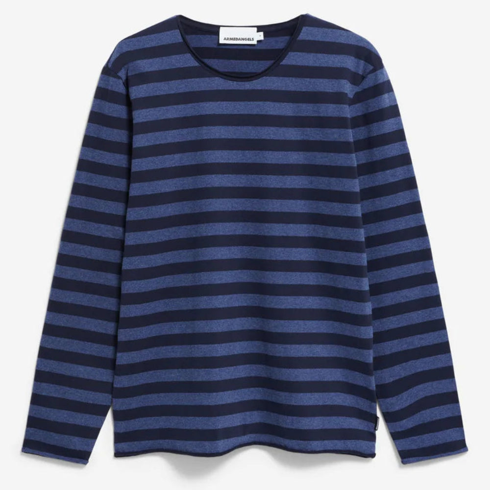 ARMEDANGELS Men Casual Jersey Shirt Longsleeve "MAARKOS LS STRIPES BR" Blue Melange-Night Sky