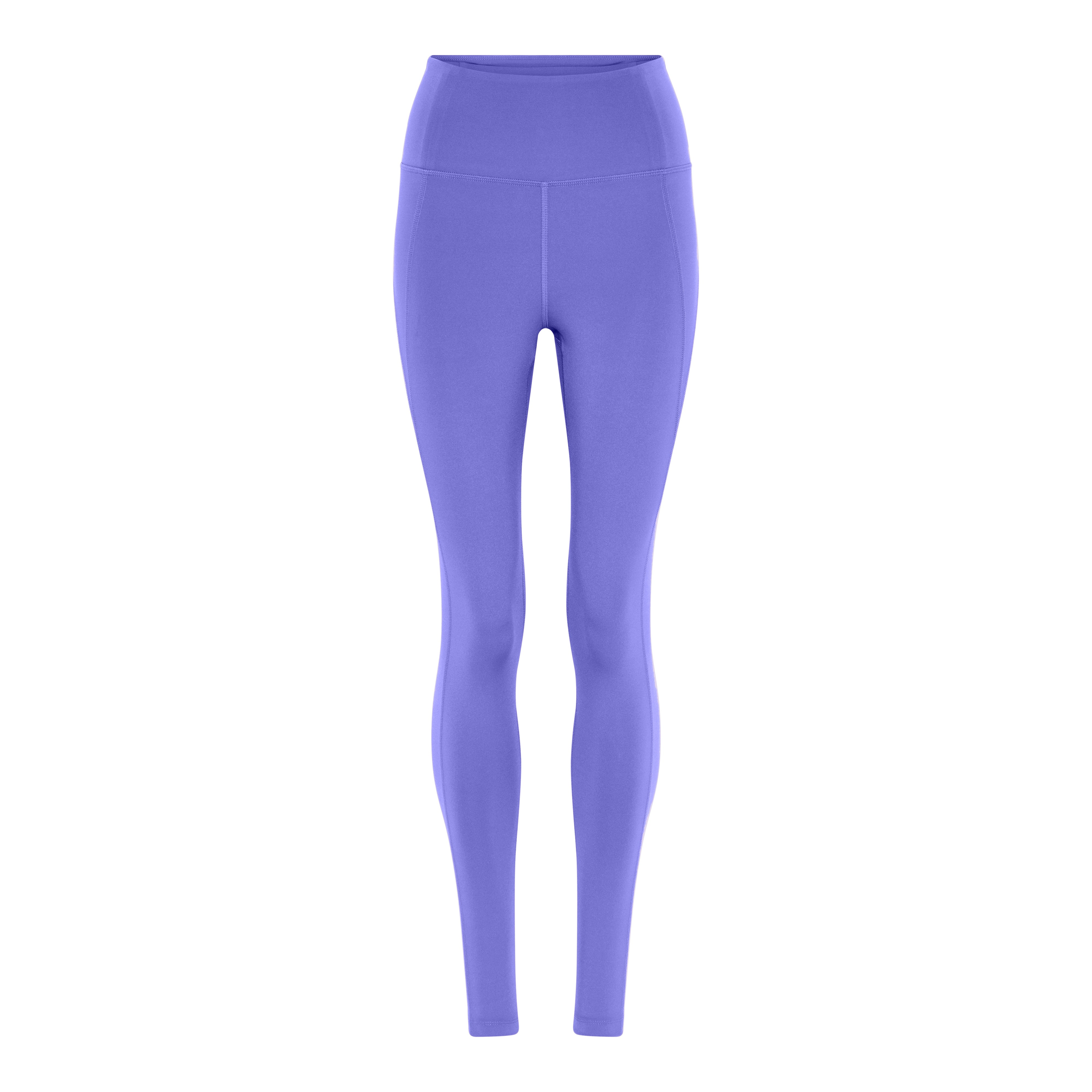 Lila Leggings mit hohem Bund vor weißem Hintergrund.