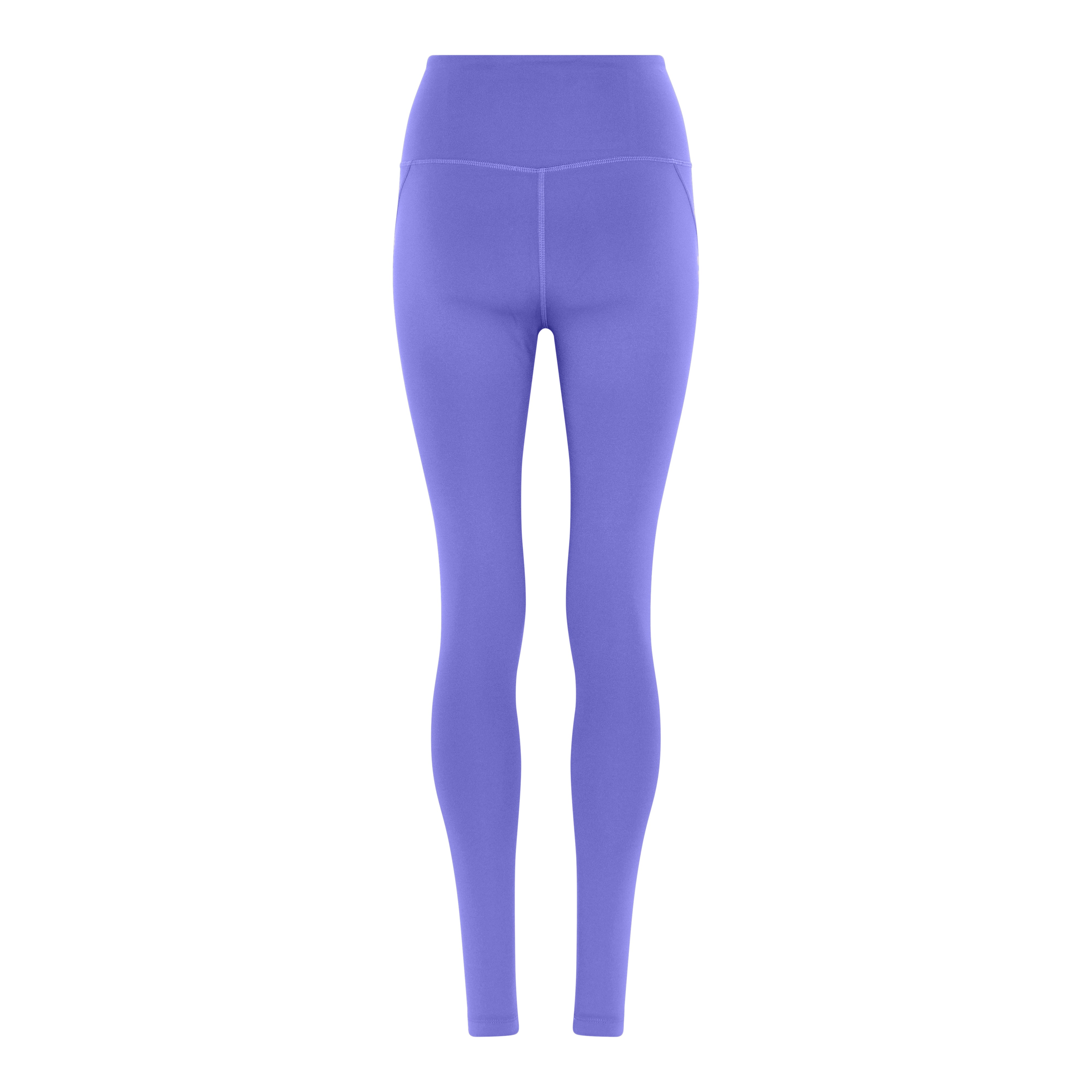 Lila Leggings mit hohem Bund, frontal abgebildet auf weißem Hintergrund.
