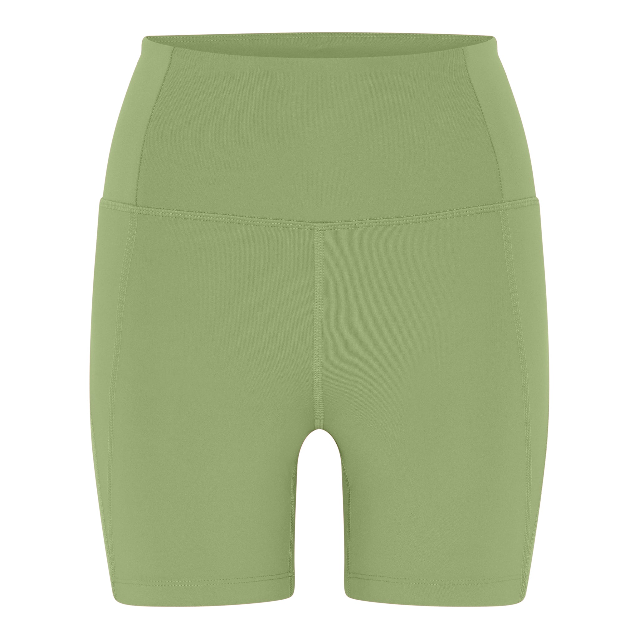 Grüne, taillenhohe Shorts mit elastischem Bund, aus glattem Material.