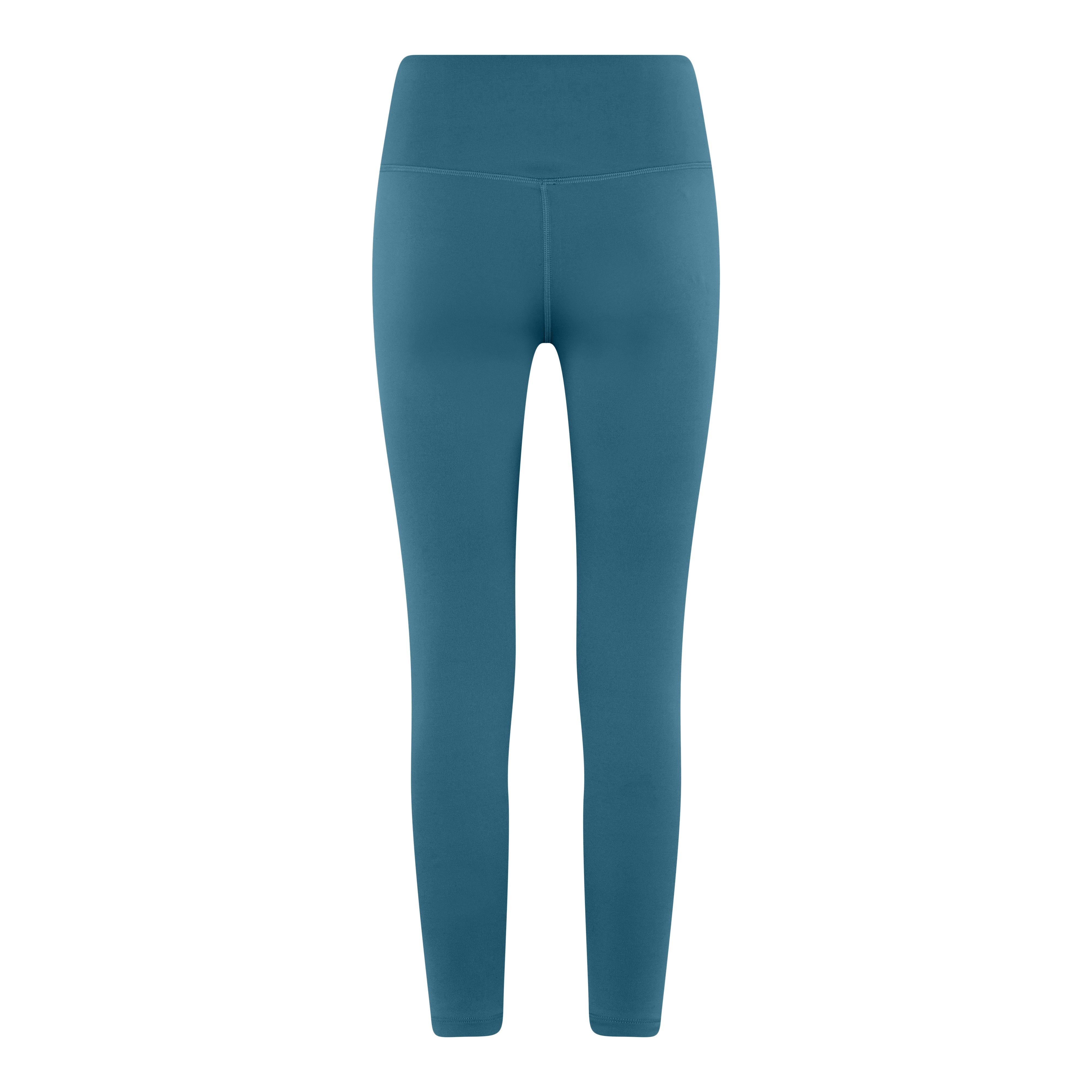 Hochgeschnittene, blaue Leggings von hinten mit nahtlosem Design.