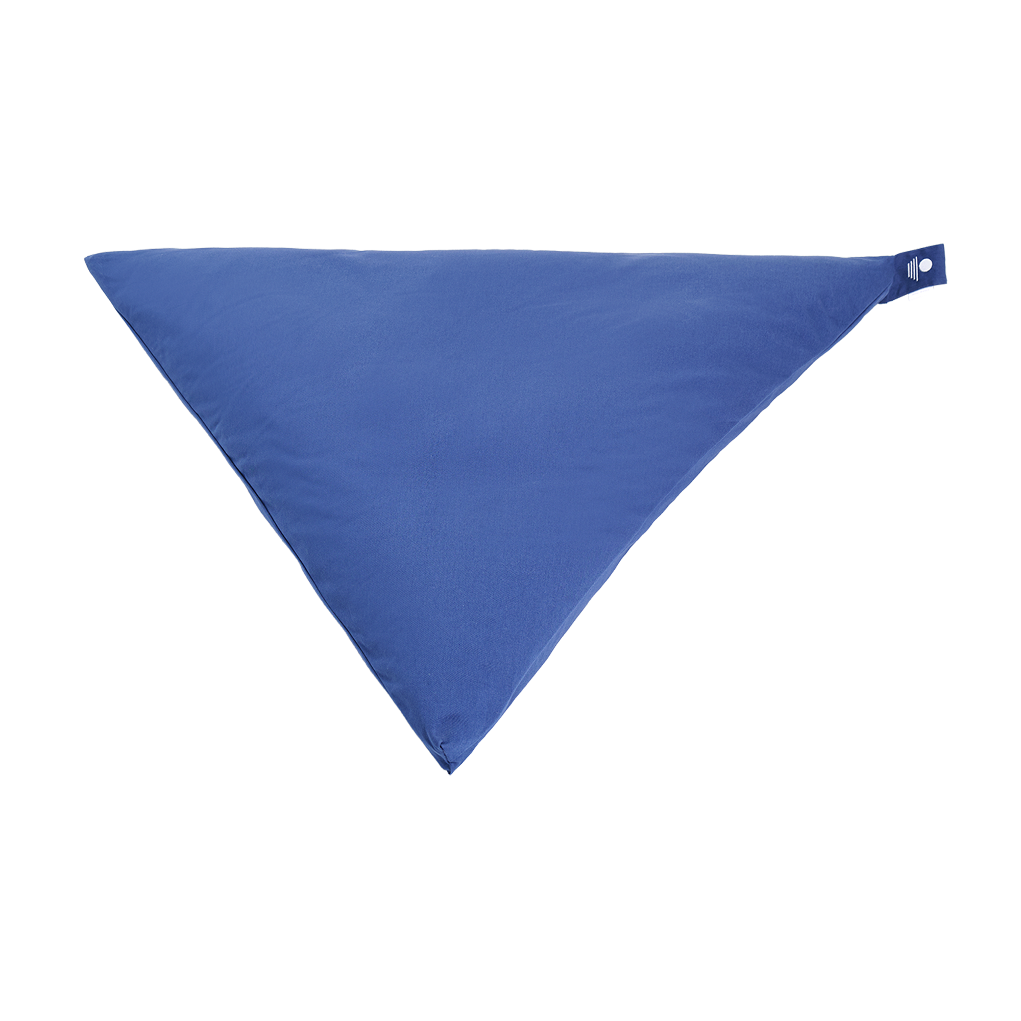 Blaues, dreieckiges Bandana aus Stoff, flach ausgebreitet.