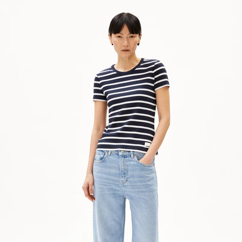 ARMEDANGELS Regular Fit Ripp-T-Shirt "KARDAA STRIPES" Night Sky-White