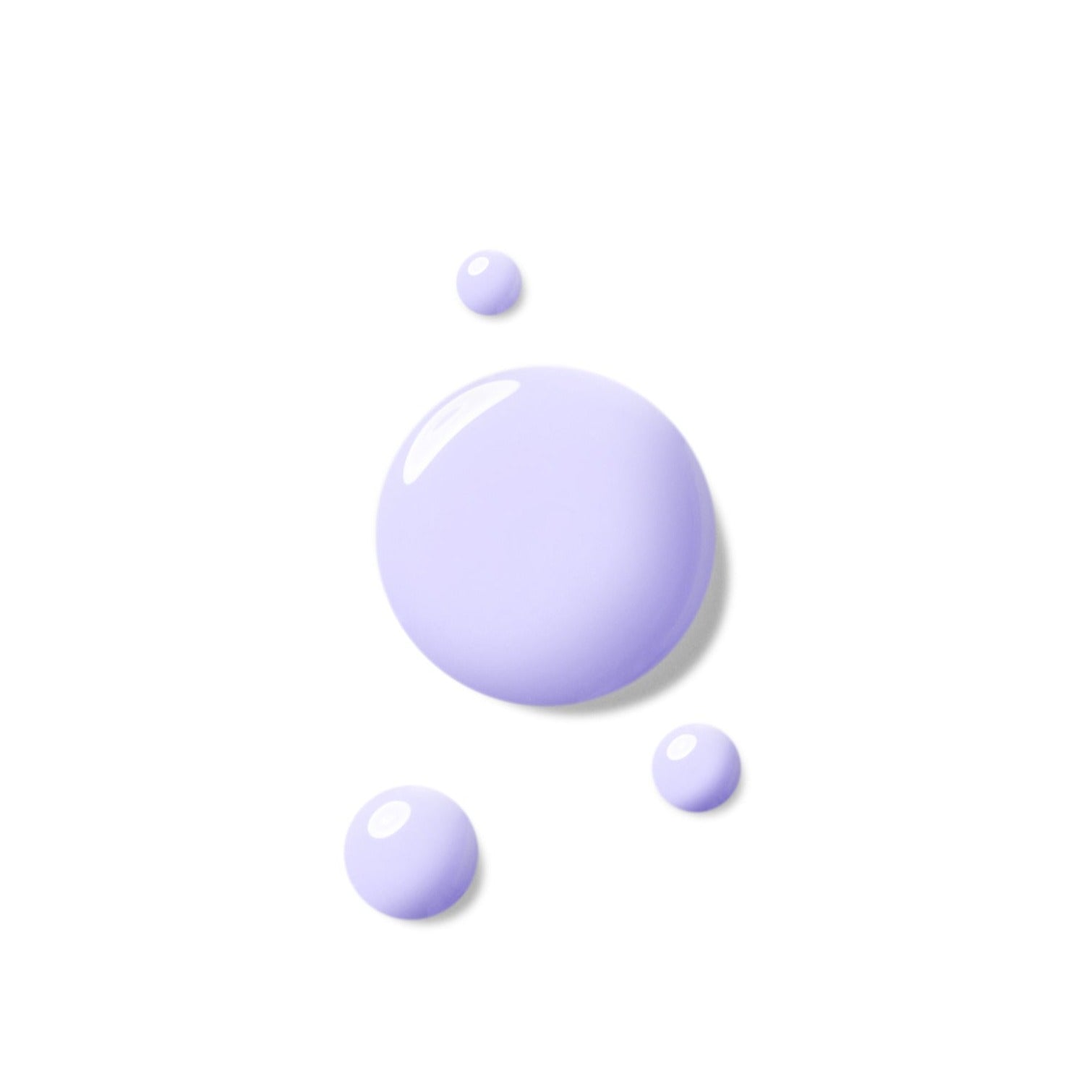 Lila Flüssigkeitstropfen auf weißem Hintergrund in unterschiedlichen Größen angeordnet.