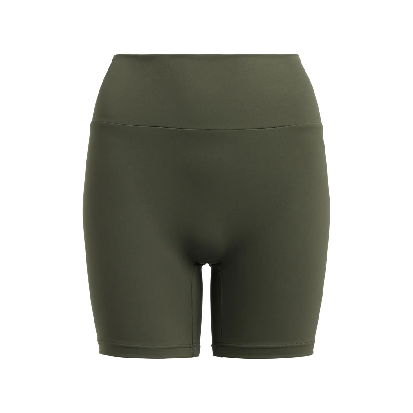 Olivegrüne Radlerhose mit hohem Bund, vor weißem Hintergrund.