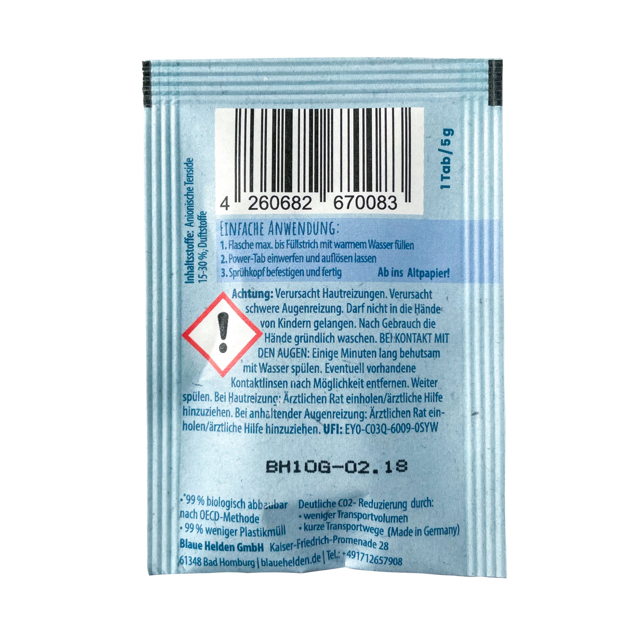 Blaue Helden Glasreiniger zum Nachfüllen "Power-Tab" 5 g