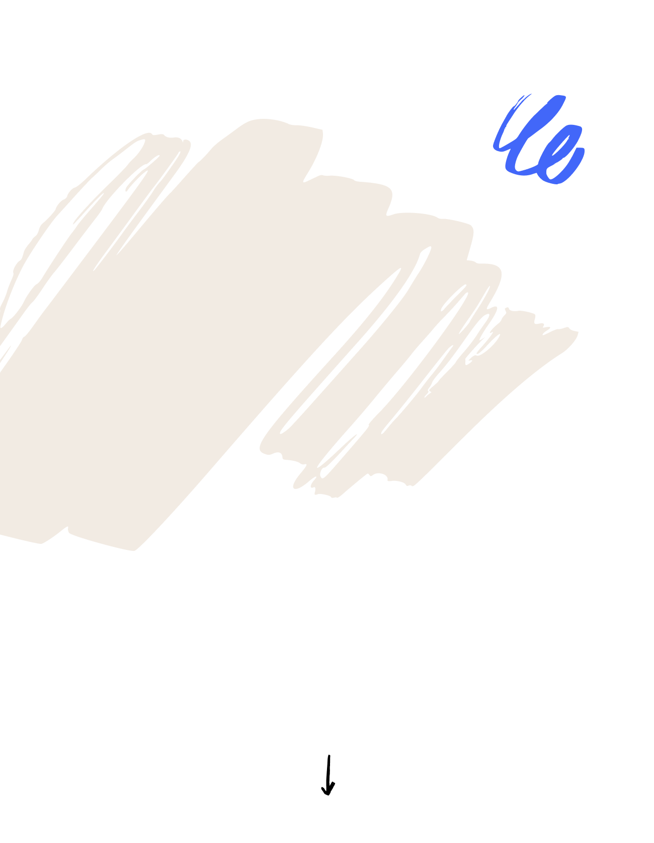 Beige Pinselstriche mit einem kleinen blauen Schriftelement auf schwarzem Hintergrund.