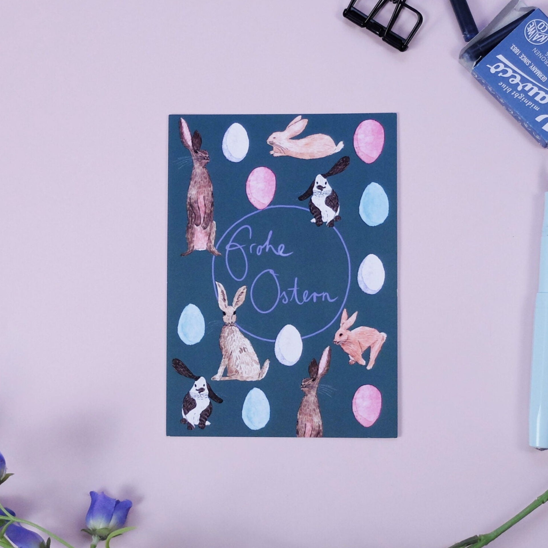 wonder of today Postkarte Osterhasen (petrol) DIN A6