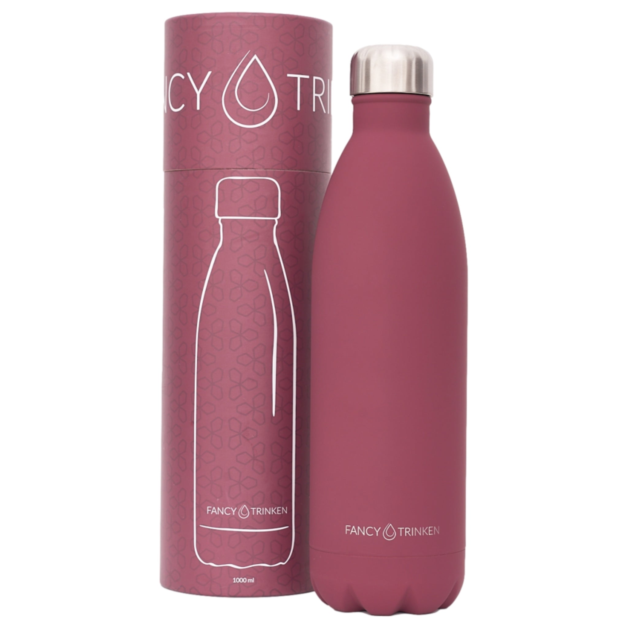 Fancy Trinken Trinkflasche aus Edelstahl isoliert 1 L Weinrot Nur Logo