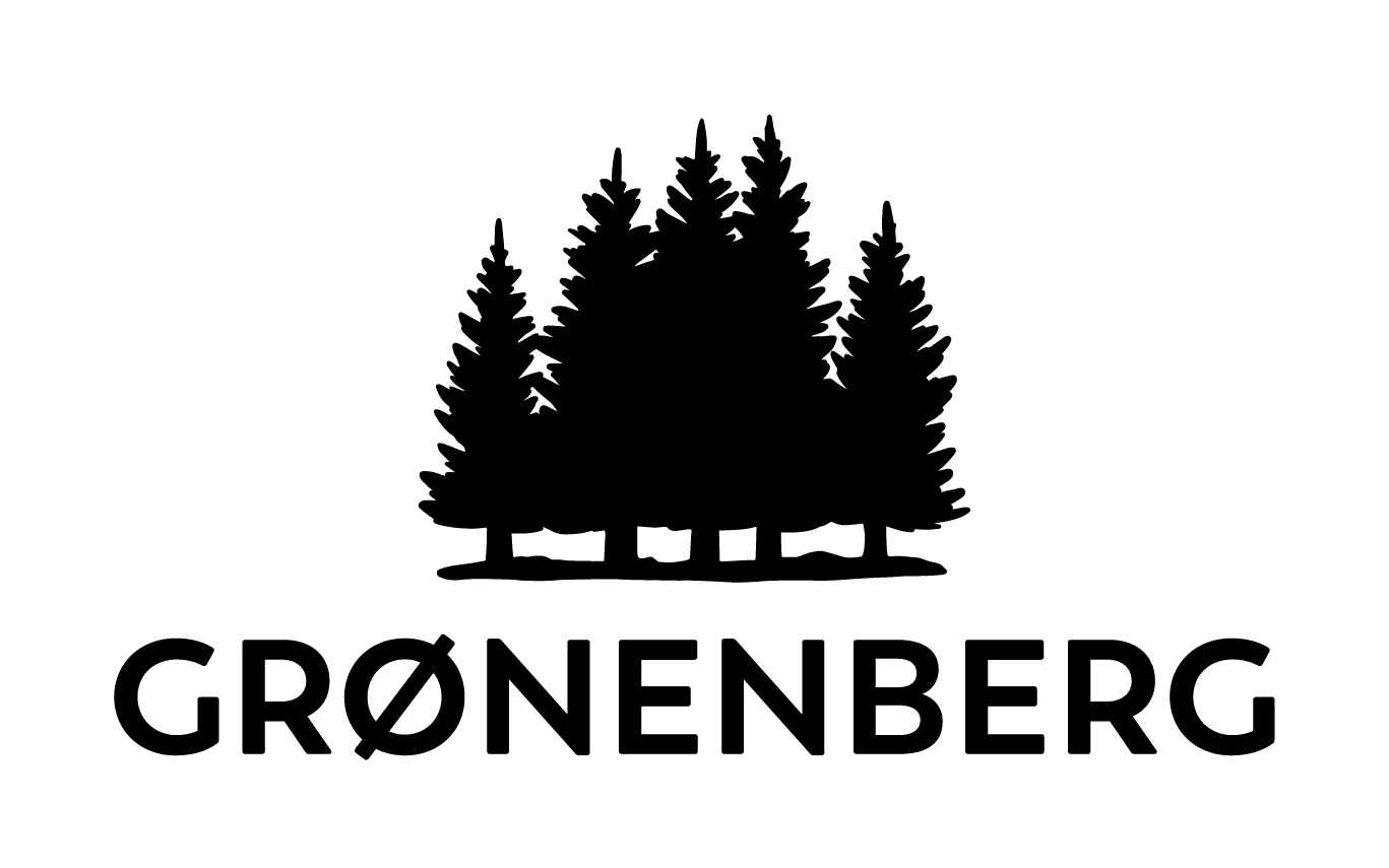 Pixelart-Logo mit stilisierten Bäumen und dem Schriftzug "GRØNENBERG" darunter.