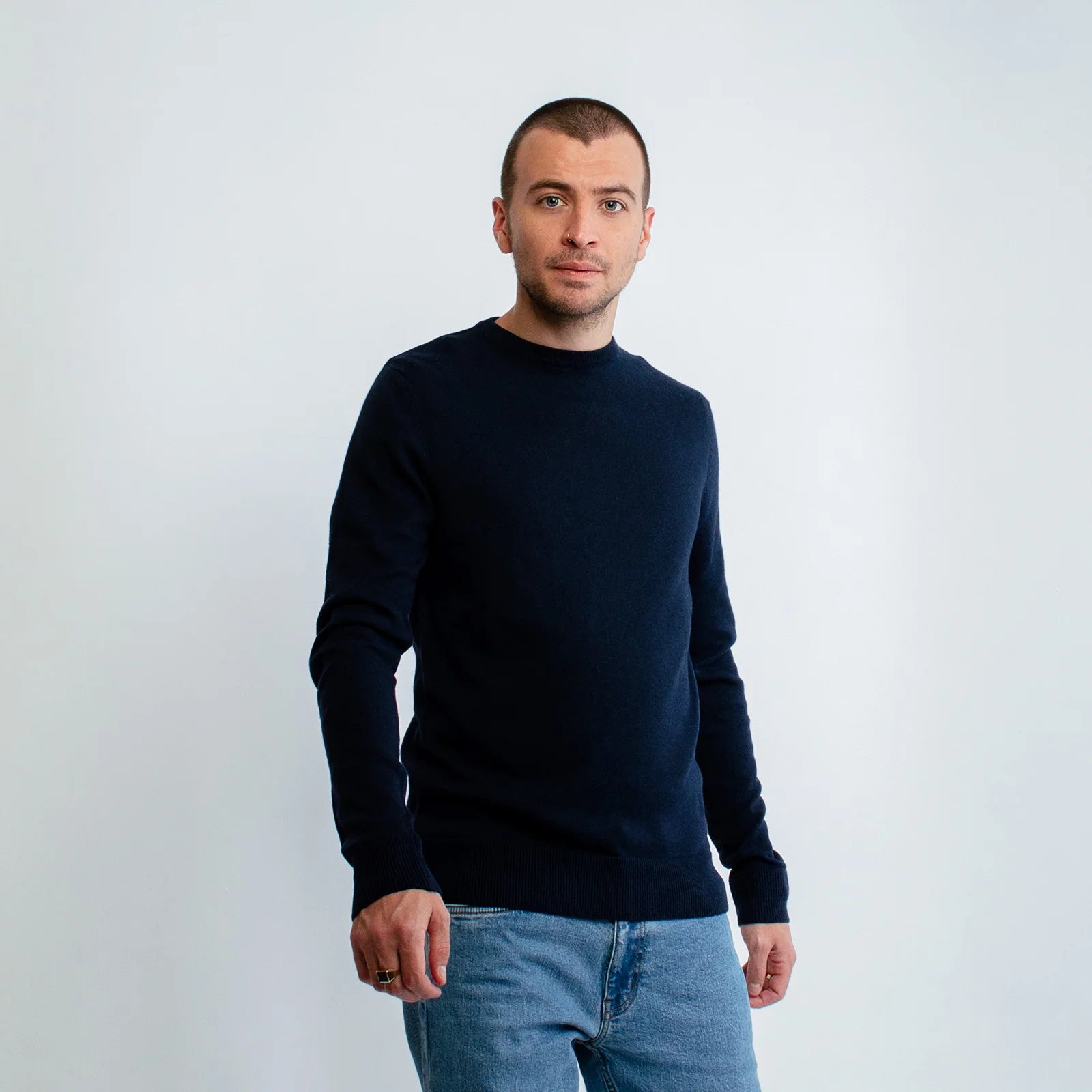 Honest Basics Men Crew Neck Jumper L Navy