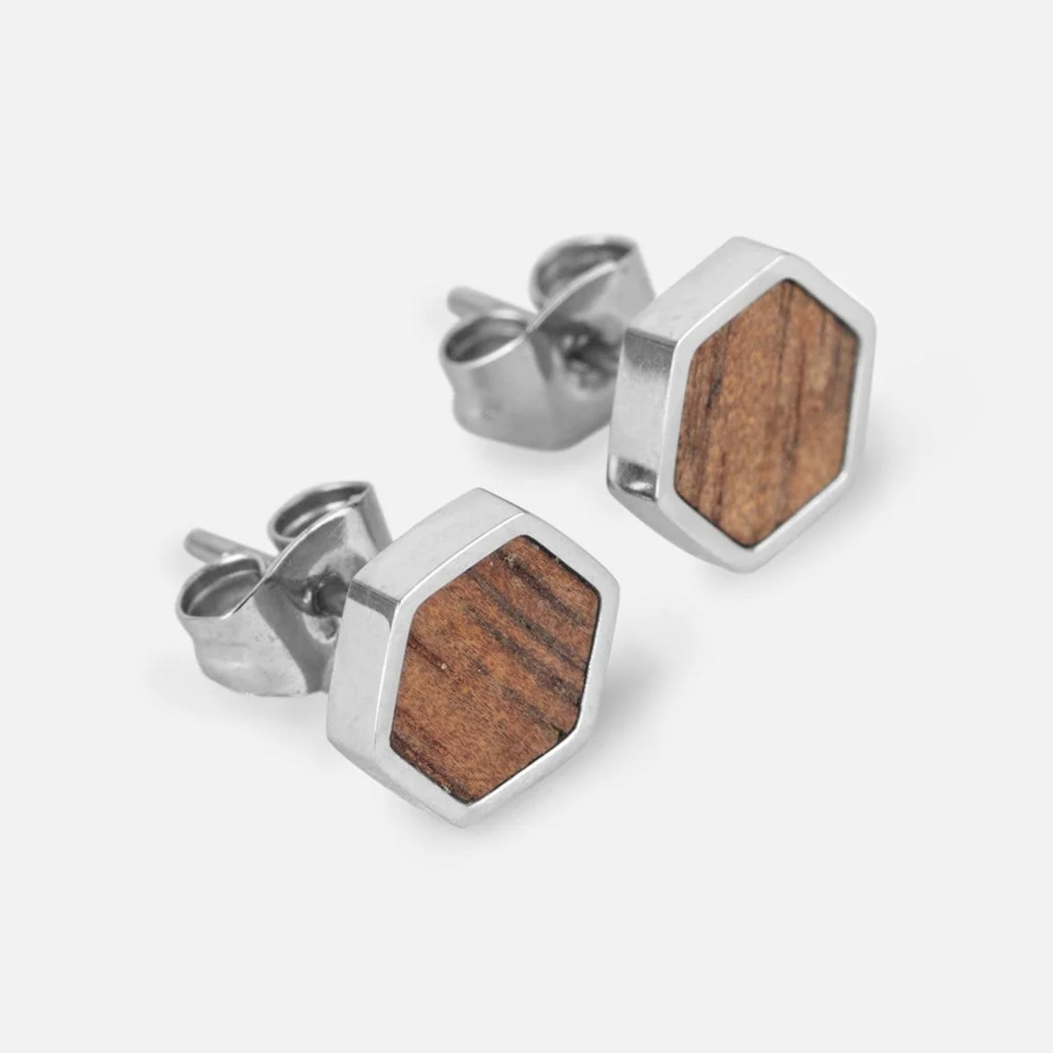 KERBHOLZ Ohrstecker "HEXA EARRING" Walnut Shiny Silver