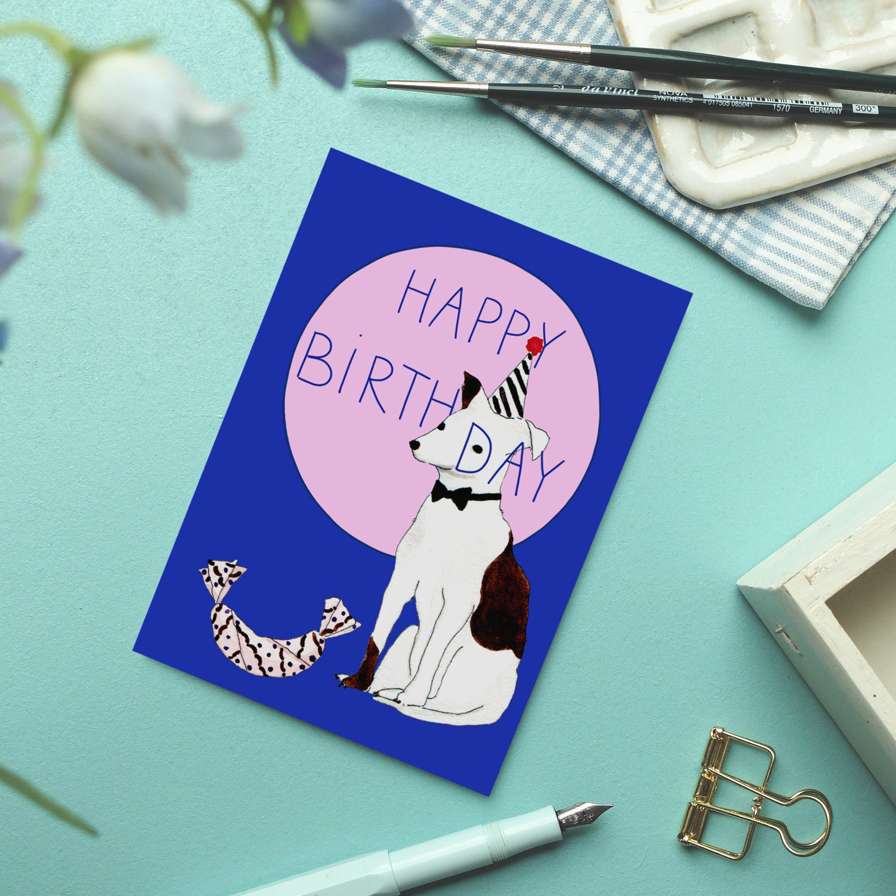 wonder of today Postkarte Hund Birthday blau DIN A6