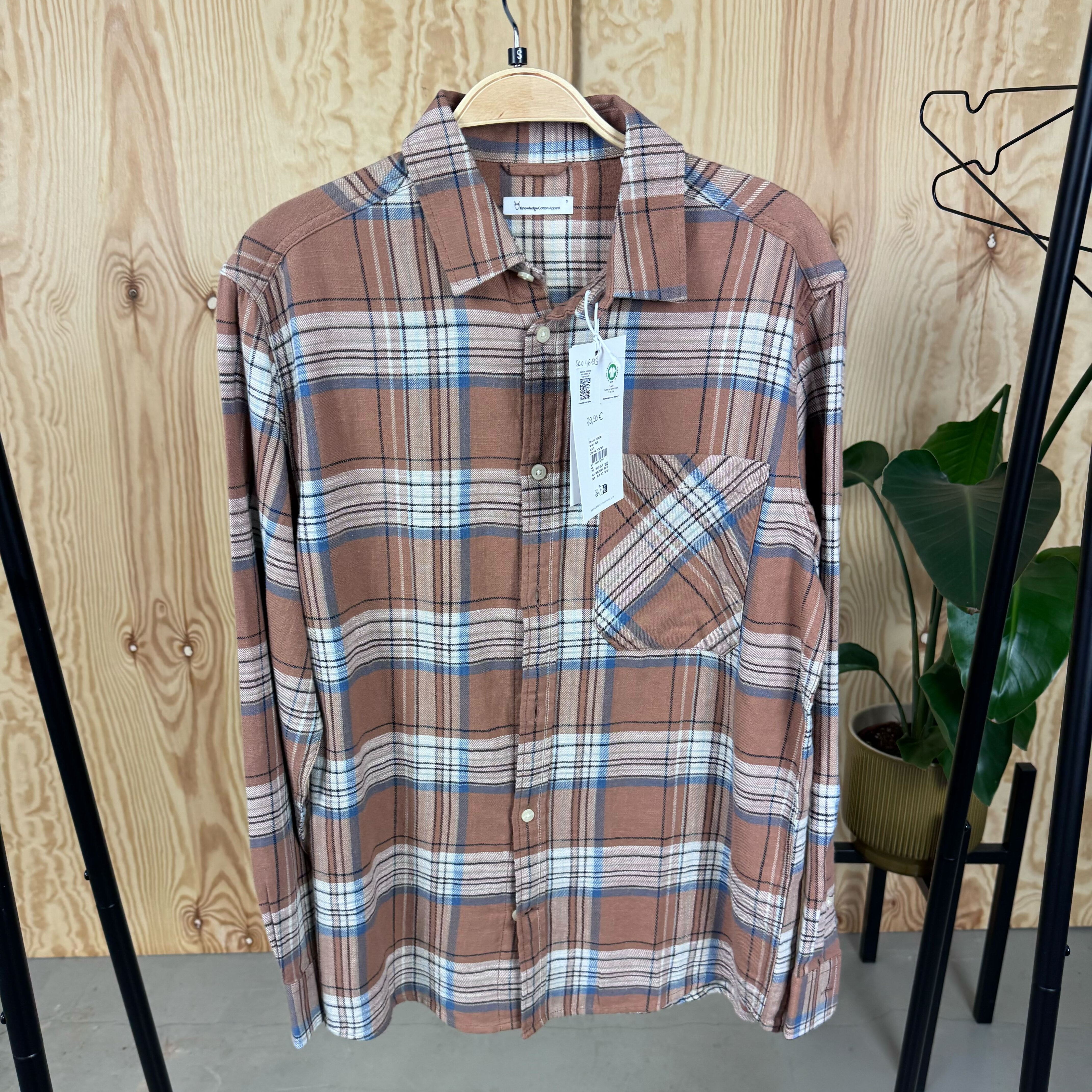 KnowledgeCotton Apparel Hemd Braun Blau