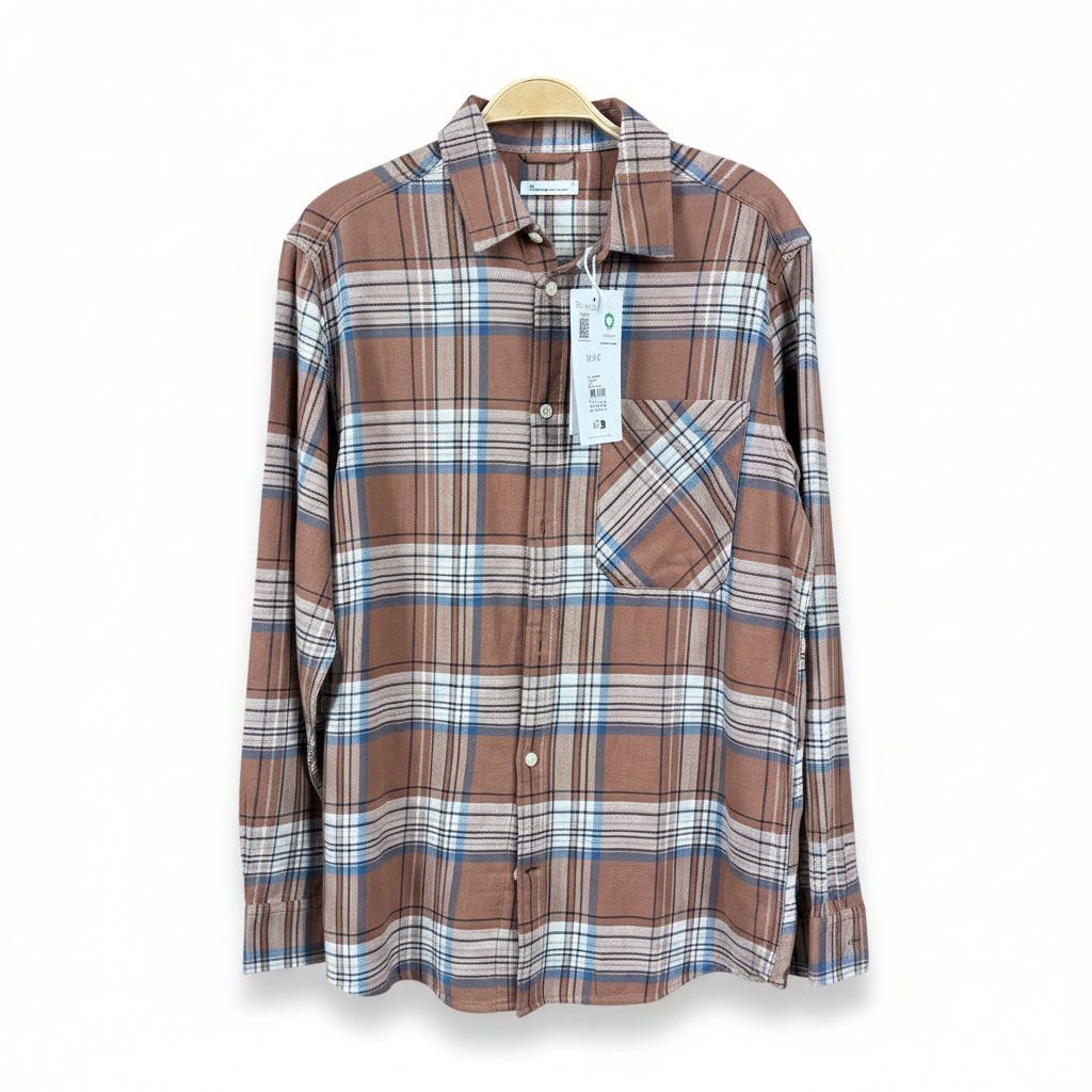 KnowledgeCotton Apparel Hemd Braun Blau
