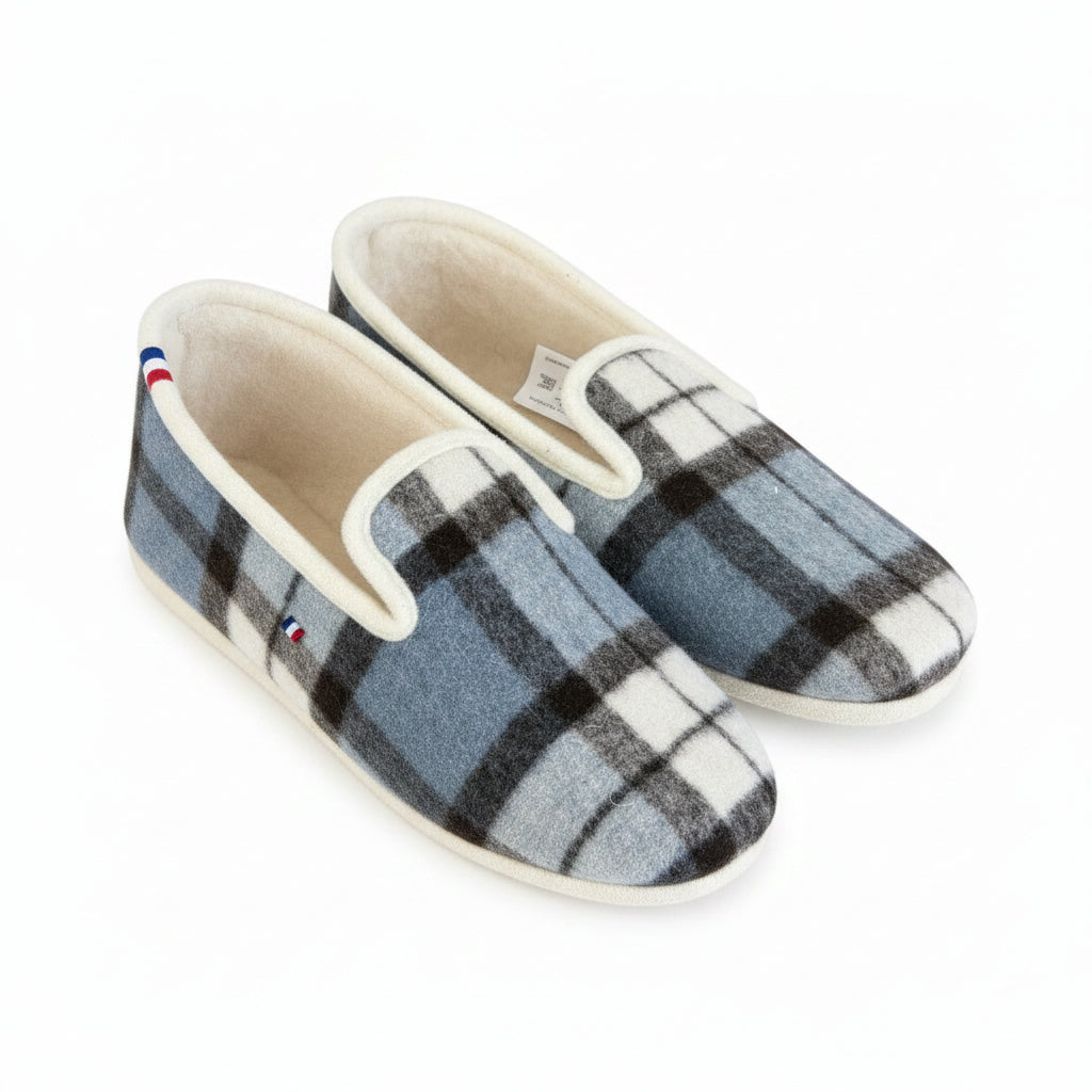 Espadrij l´originale Hausschuh "WOOLCHECK" 44 Blau Weiß