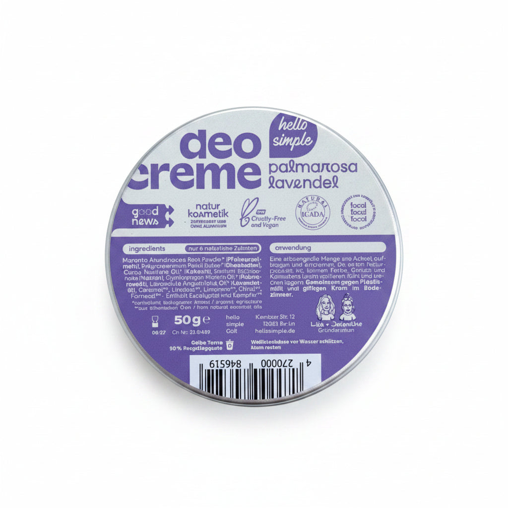 hello simple Deocreme Palmarosa Lavendel 50 g