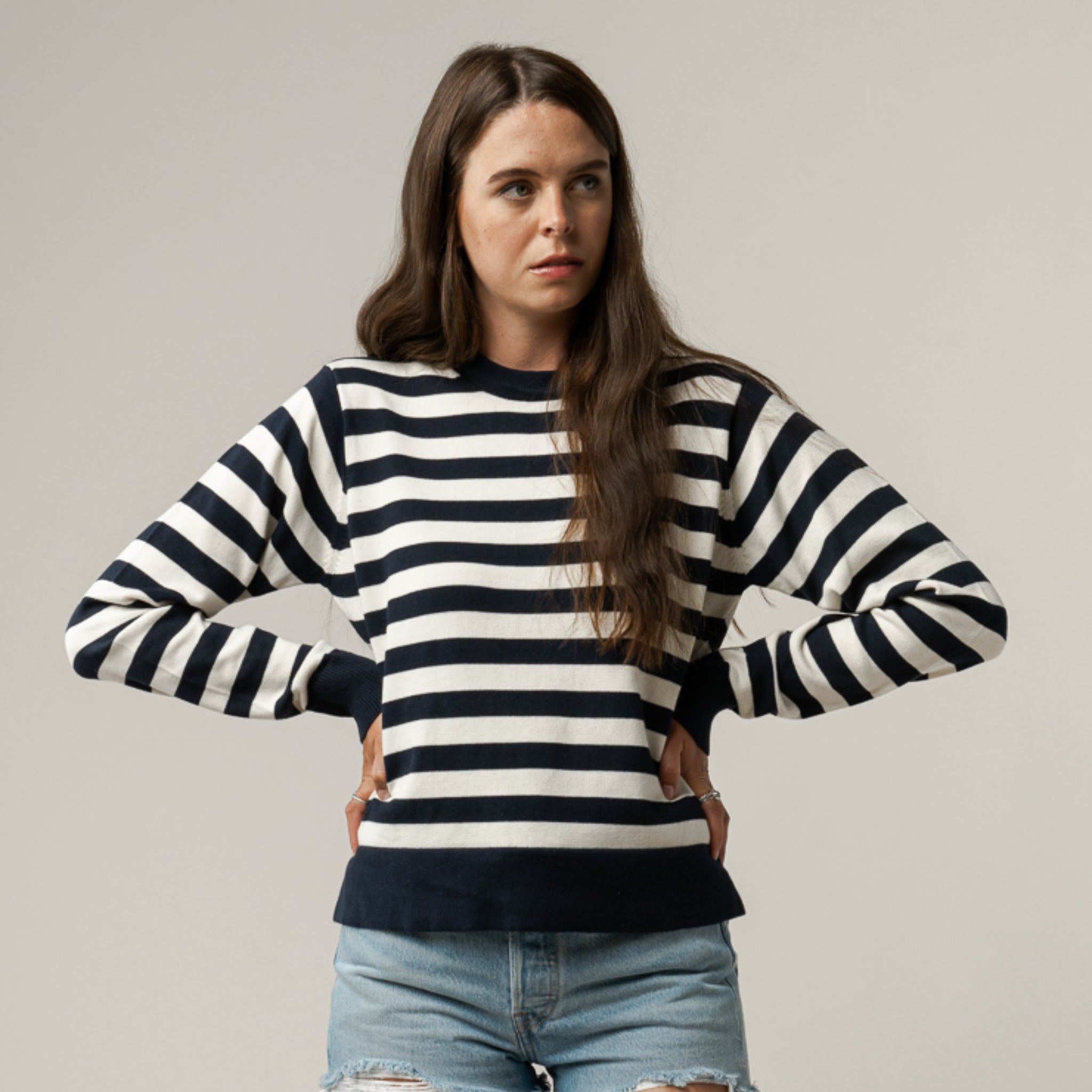 MELA Damen Feinstrick-Pullover "ILA" Cream gestreift