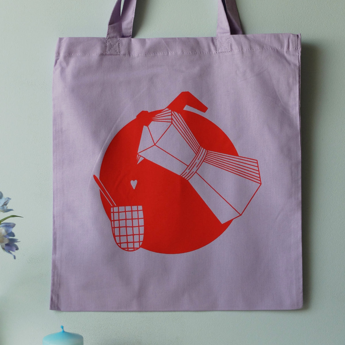 wonder of today Stofftasche Espressokocher (rot auf lila) Groß (36 x 41 cm)