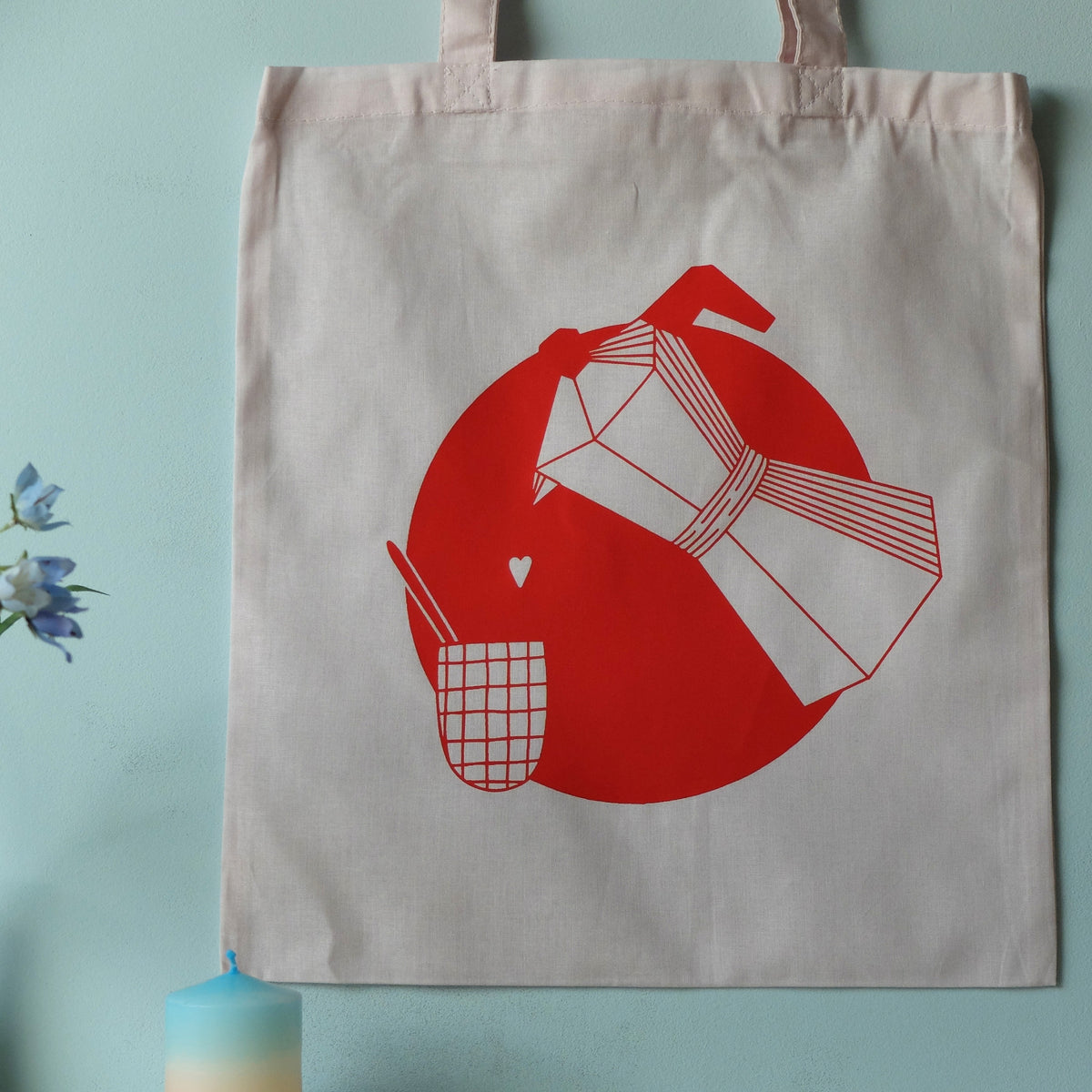 wonder of today Stofftasche Espressokocher (rot auf rosa) Groß (36 x 41 cm)