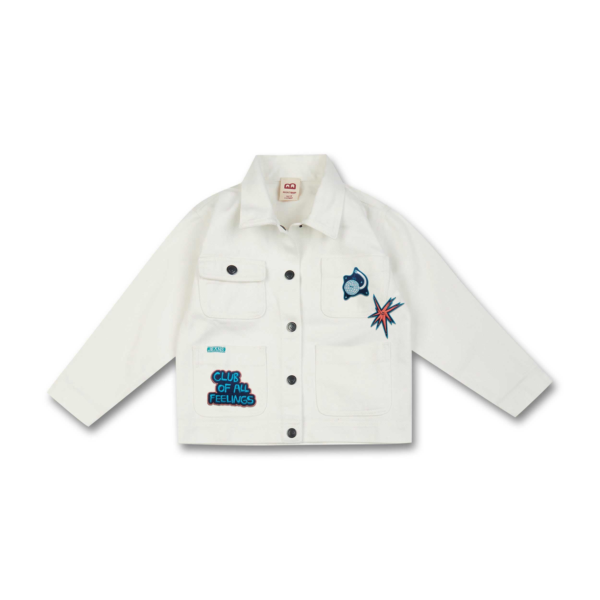 Manitober Kinder Jeansjacke "CLUB OF ALL FEELINGS" White