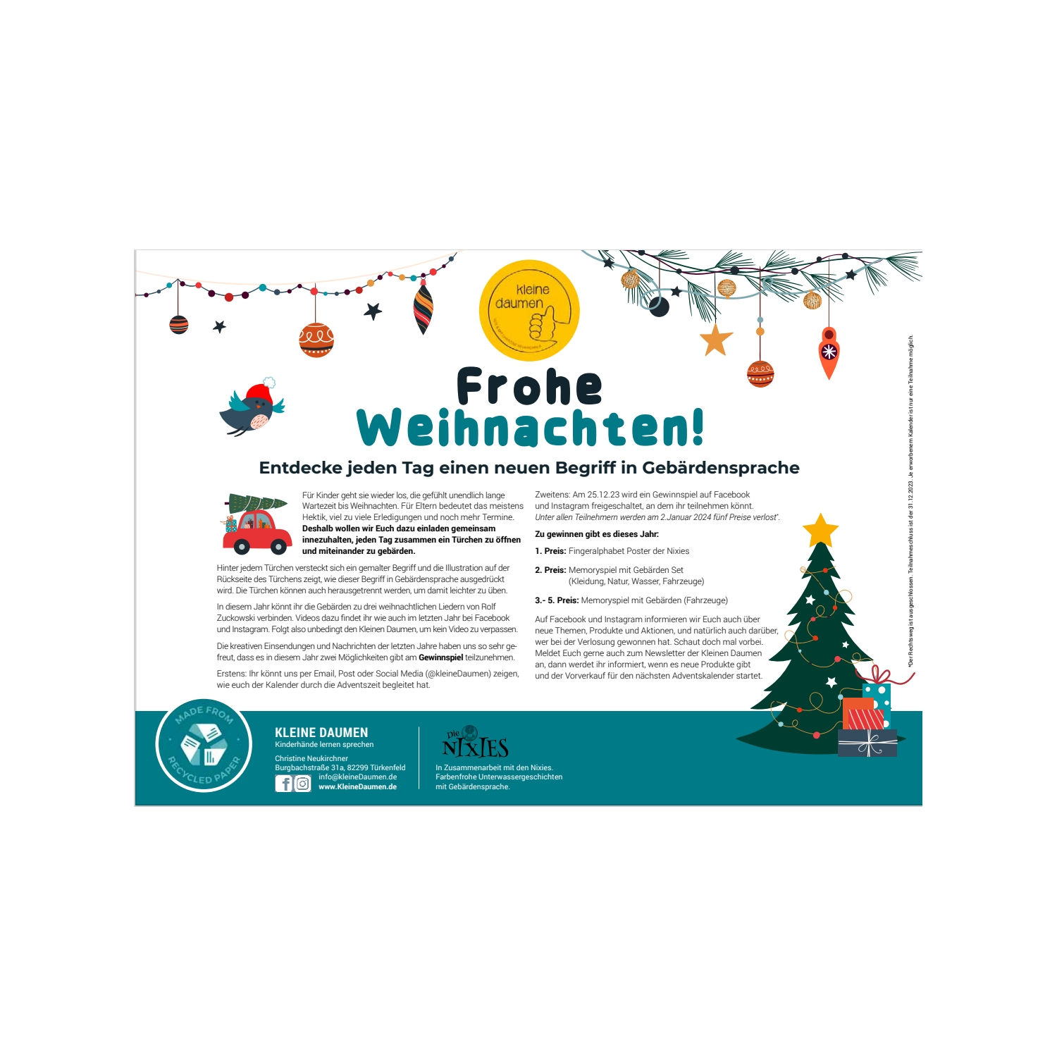 Kleine Daumen Adventskalender mit Gebärdensprache 2023