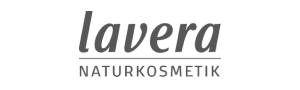 Schwarzes Logo mit Schriftzug "lavera NATURKOSMETIK" auf weißem Hintergrund.