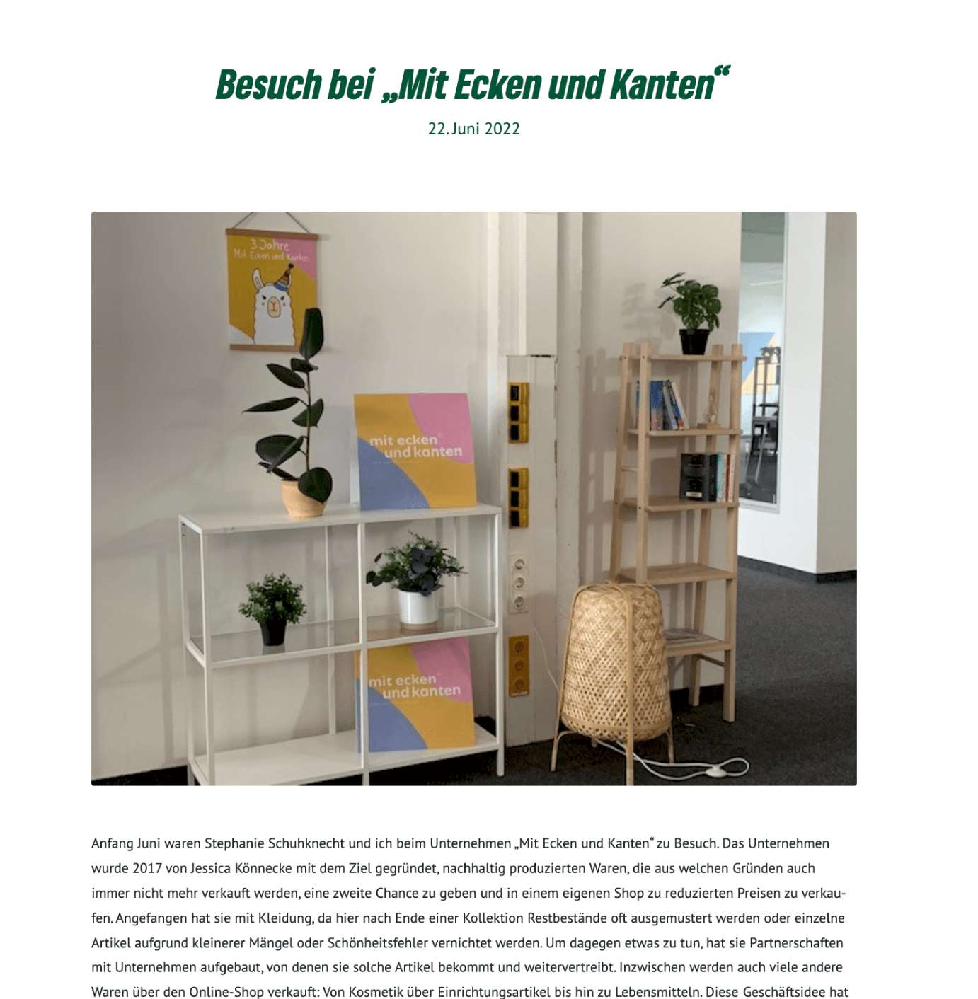 Ein Raum mit zwei weißen Regalen, Pflanzen und bunten Postern an der Wand.