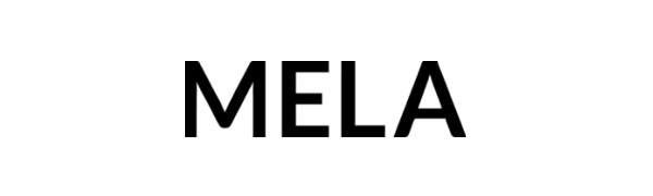 Das Bild zeigt das Wort "MELA" in schwarzen Großbuchstaben auf weißem Hintergrund.
