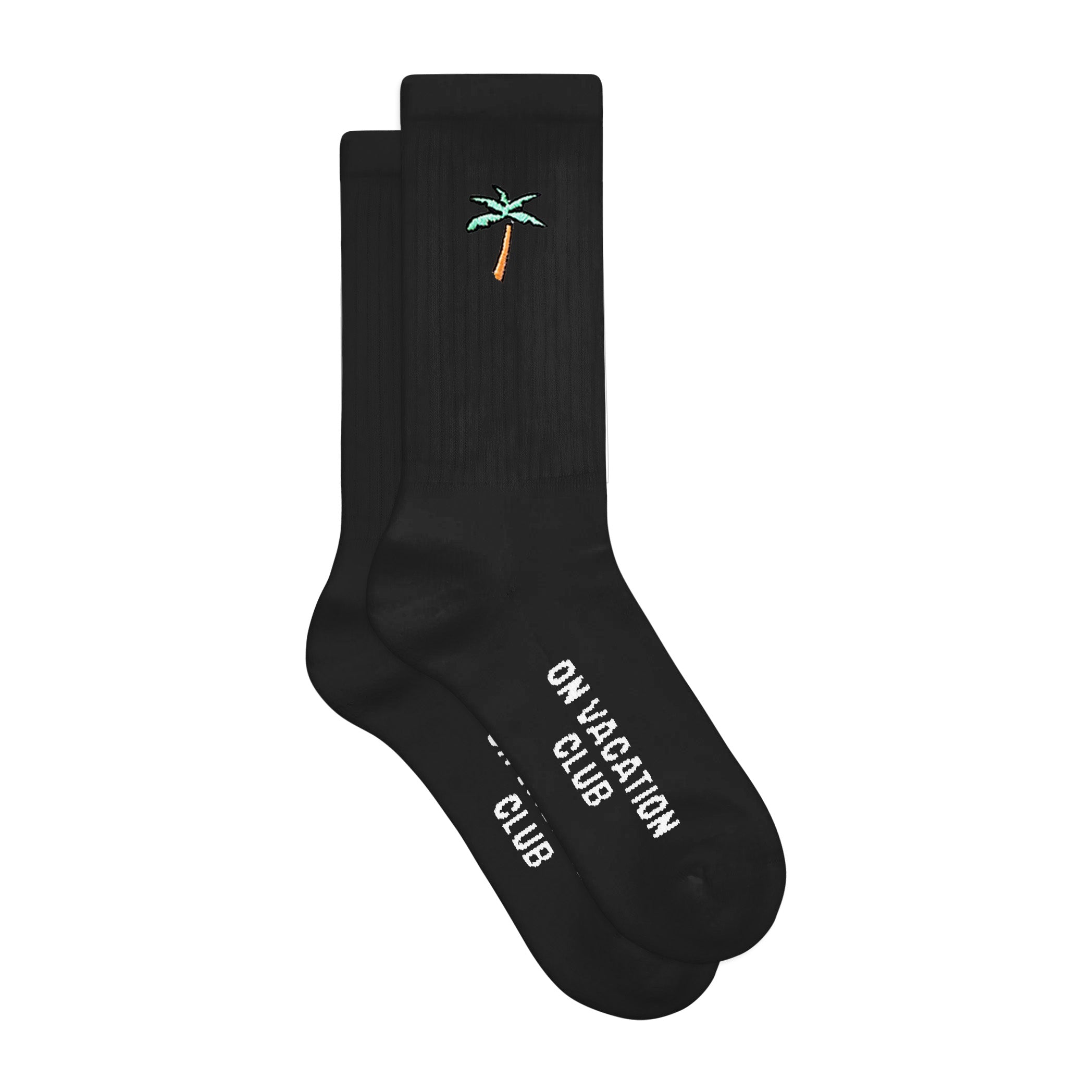 On Vacation Retro Palms gestickte Tennis Socken-schwarz