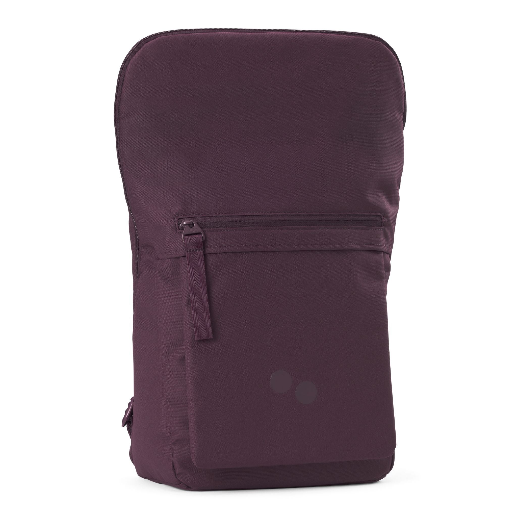 Dunkelvioletter Rucksack mit geradem Design und einer Fronttasche mit Reißverschluss, auf weißem Hintergrund.