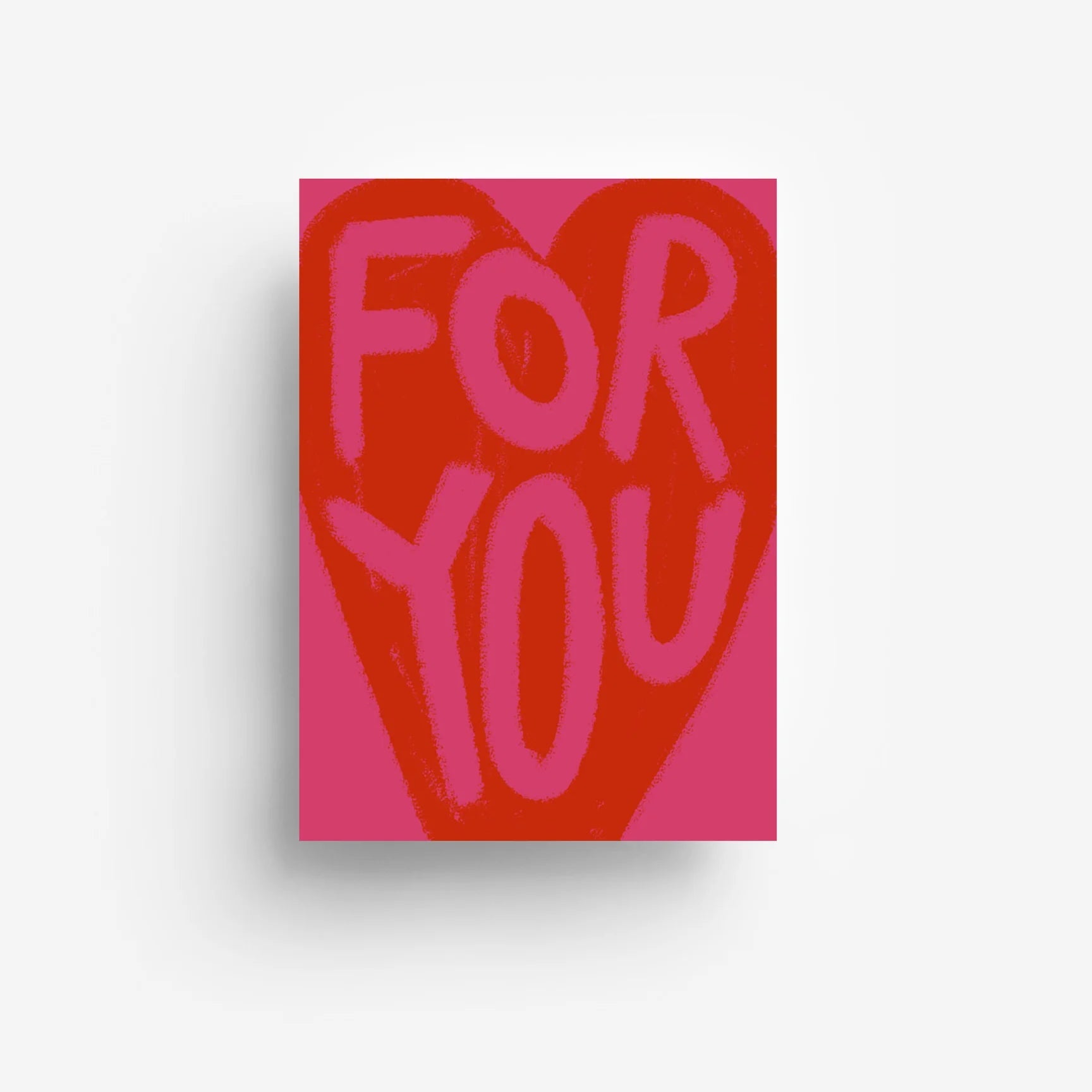 Eine Grußkarte mit einem großen roten Herz auf einem rosa Hintergrund. Die Worte FÜR DICH sind in fetten, handgezeichneten Buchstaben im Inneren des Herzens geschrieben.