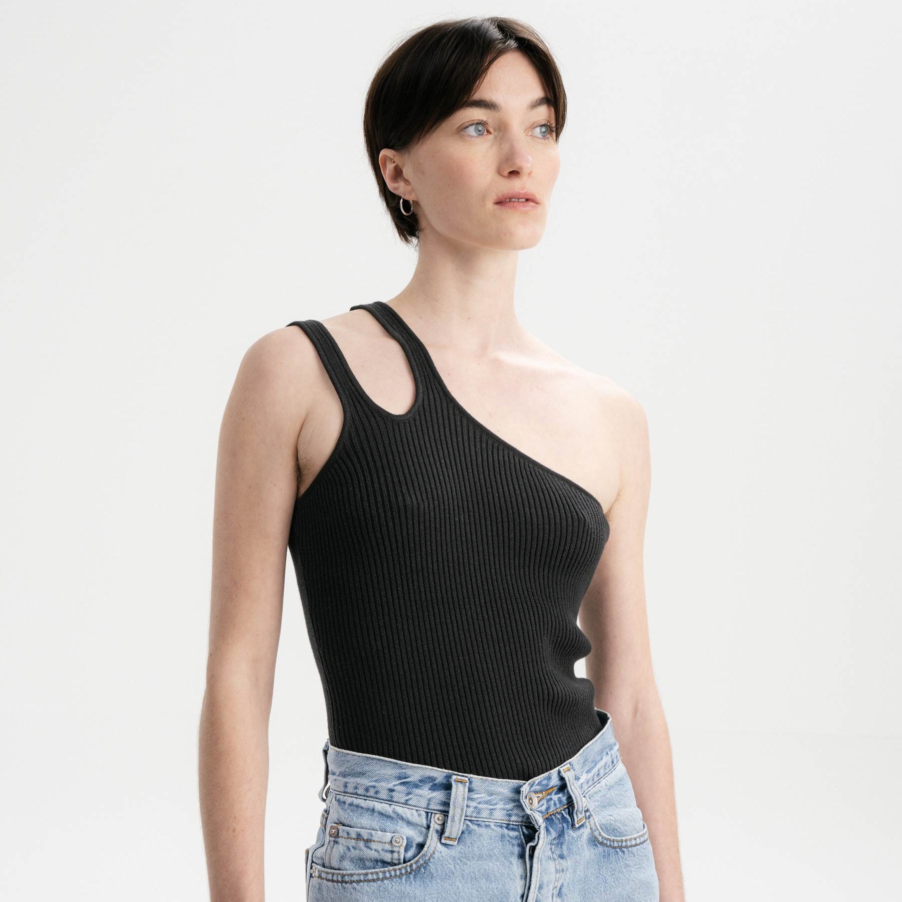 MELA Damen One Shoulder Strick Top "ROJANA" Black