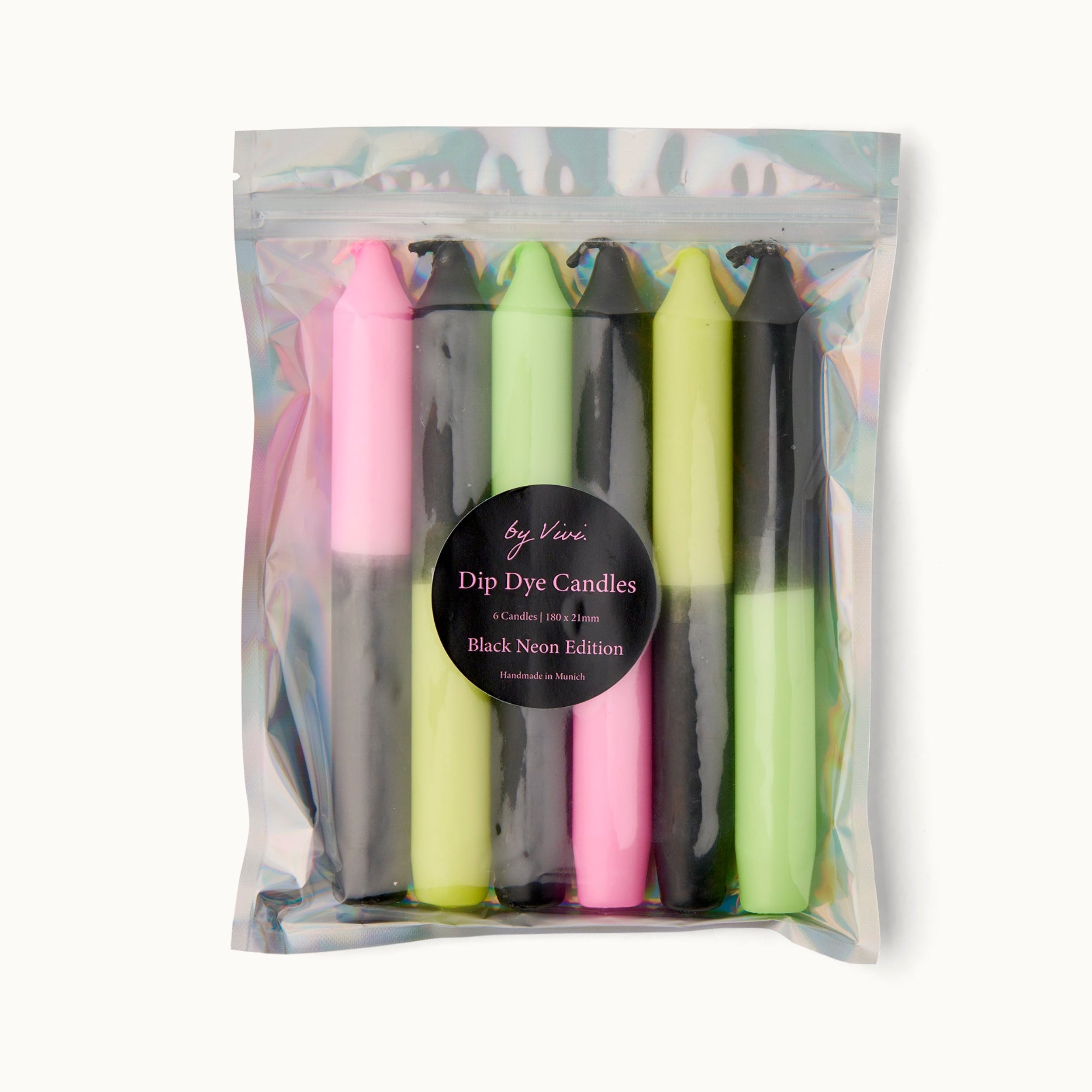 by Vivi Dip Dye Kerzen Set 6-teilig Neon Black 18 x 2.2 cm