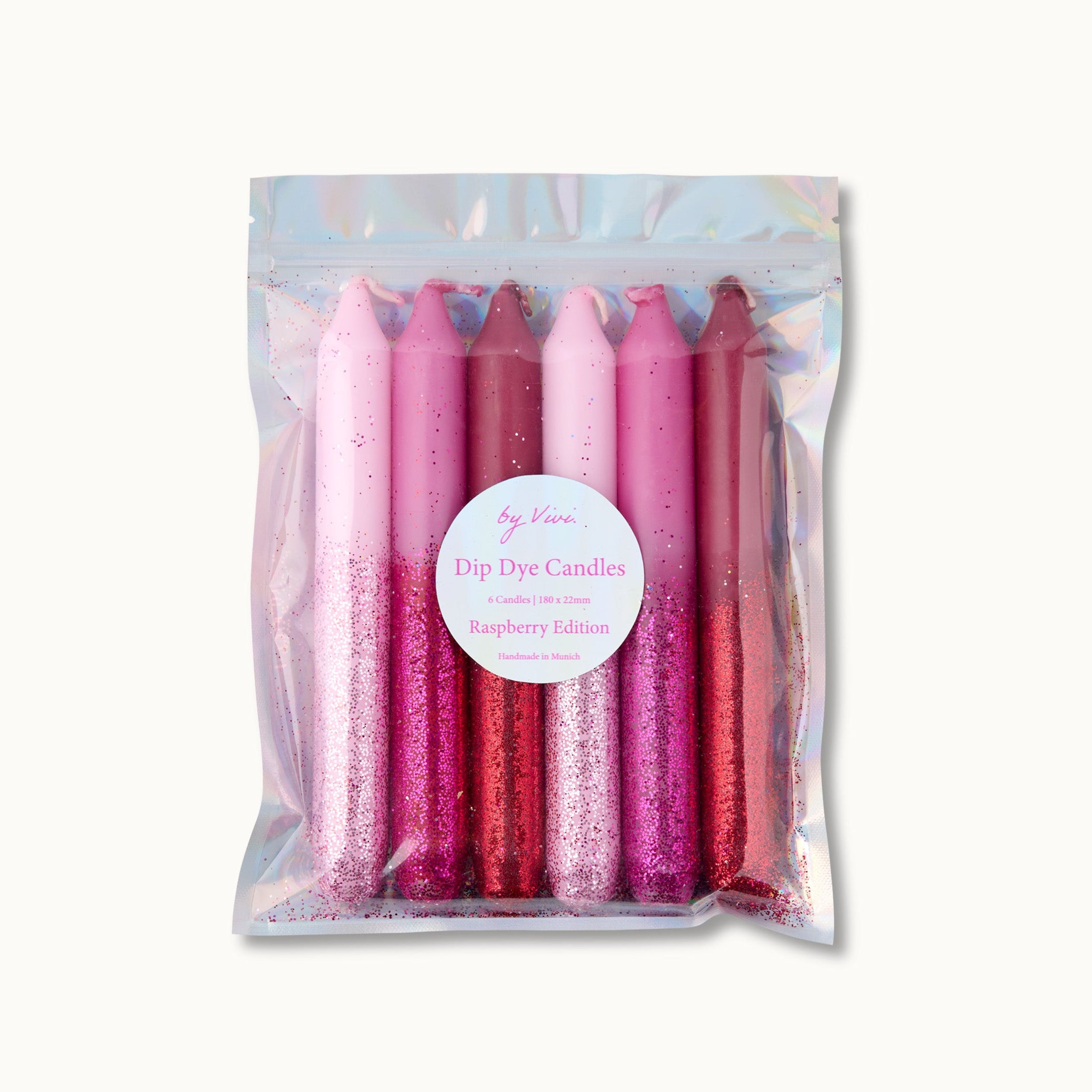 by Vivi Dip Dye Kerzen Set 6-teilig Glitter Raspberry Edition 18 x 2.2 cm
