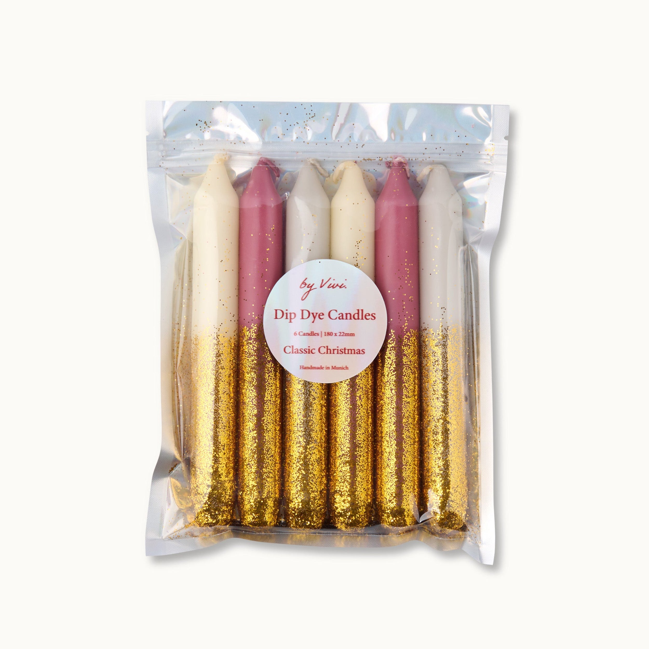 by Vivi Dip Dye Kerzen Set 6-teilig Glitter Classic Christmas Edition 18 x 2.2 cm