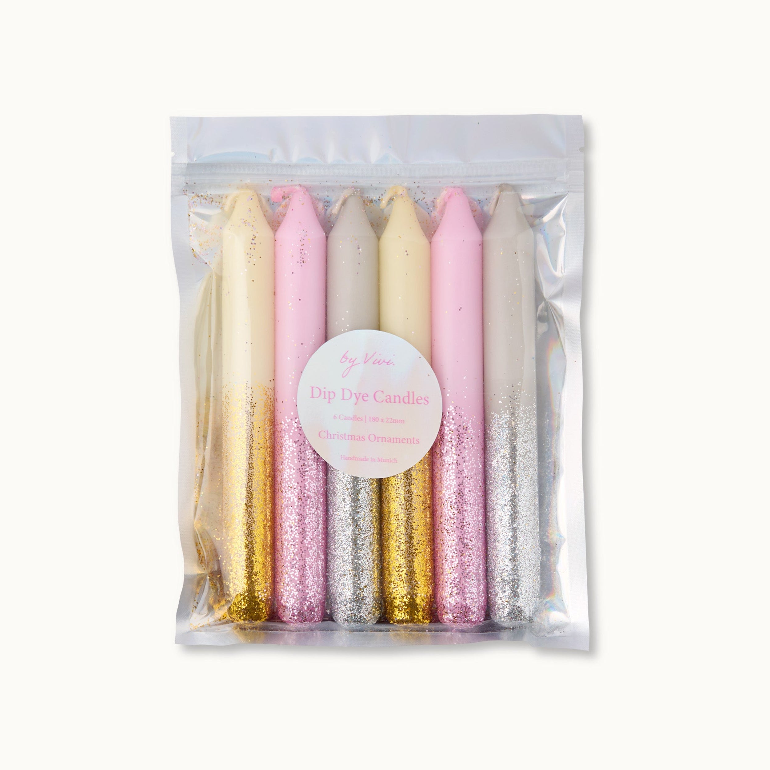 by Vivi Dip Dye Kerzen Set 6-teilig Glitter Christmas Ornaments Edition 18 x 2.2 cm